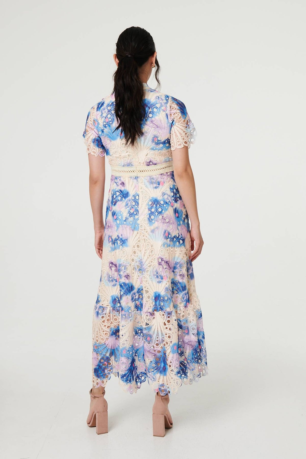 Floral Lace Trim High Neck Maxi Dress Detail View