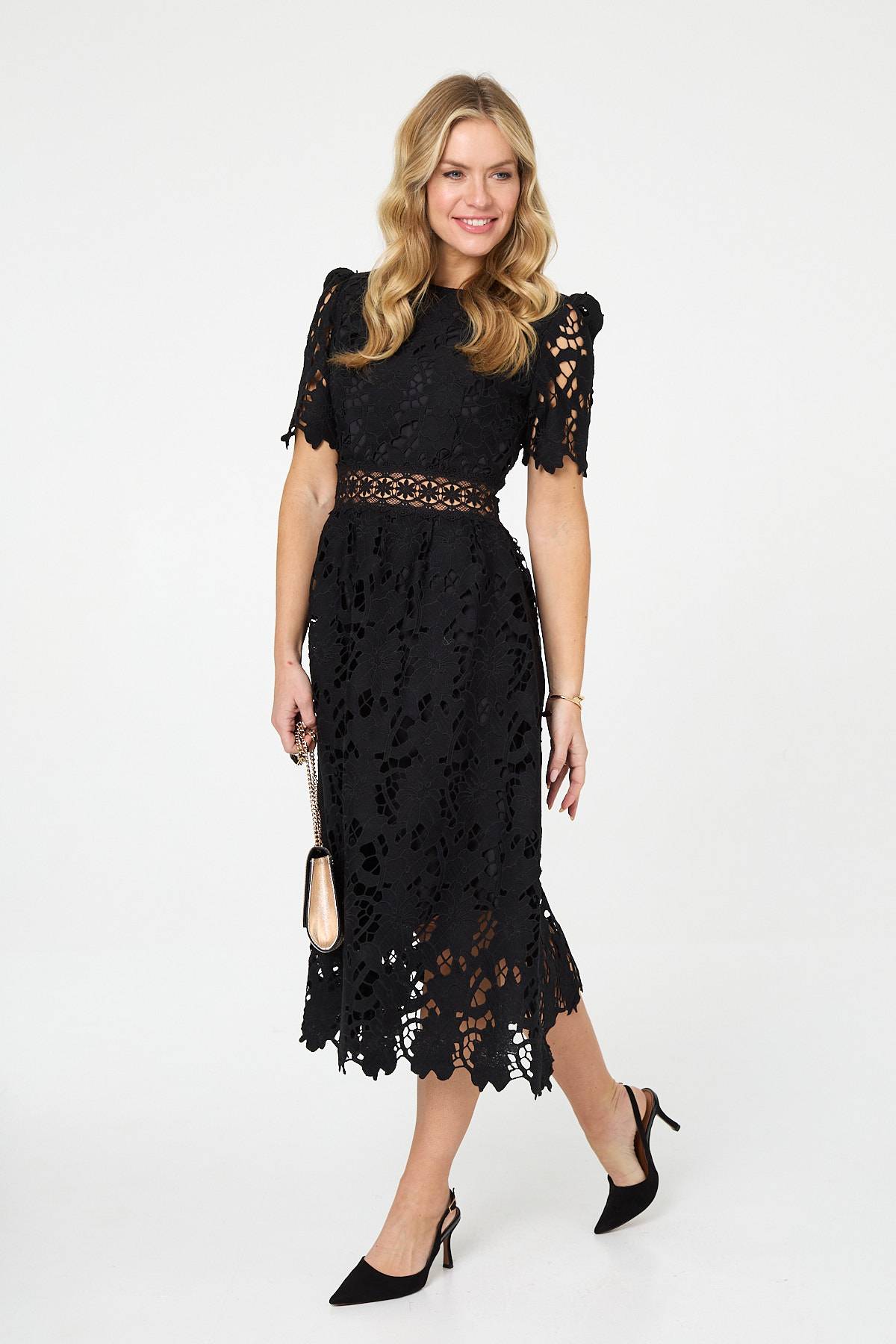 Semi Sheer Lace Layer Midi Dress Back View