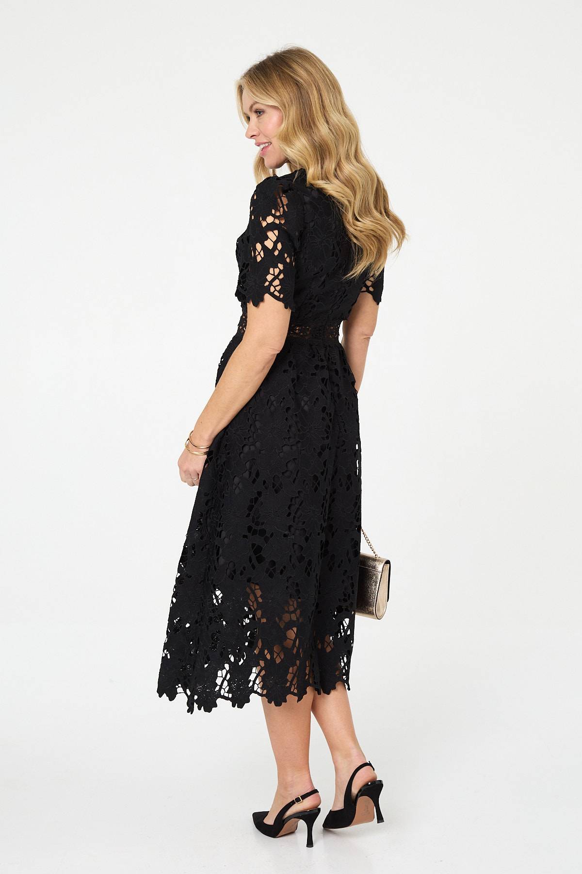 Semi Sheer Lace Layer Midi Dress Side View