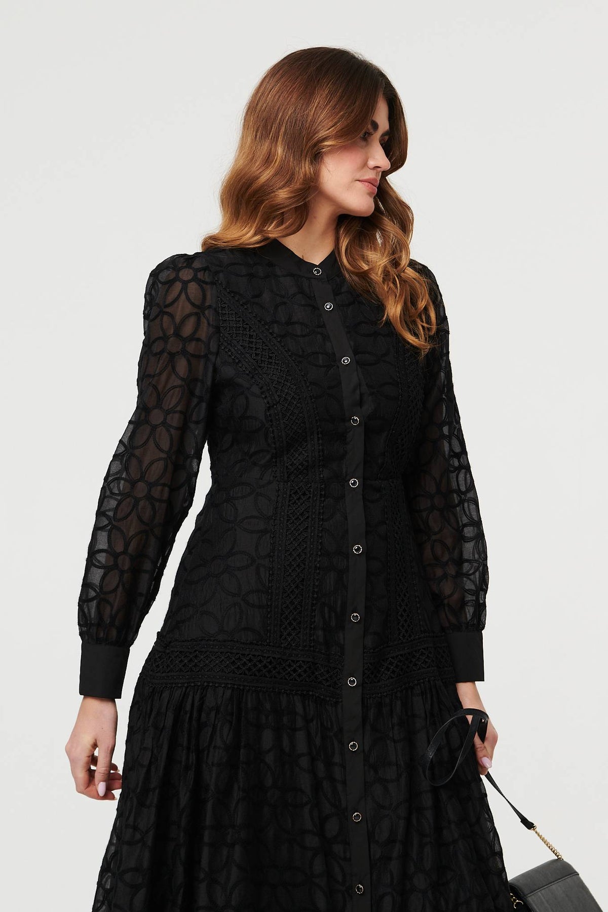 Embroidered Lace Long Sleeve Midi Dress Detail View 2