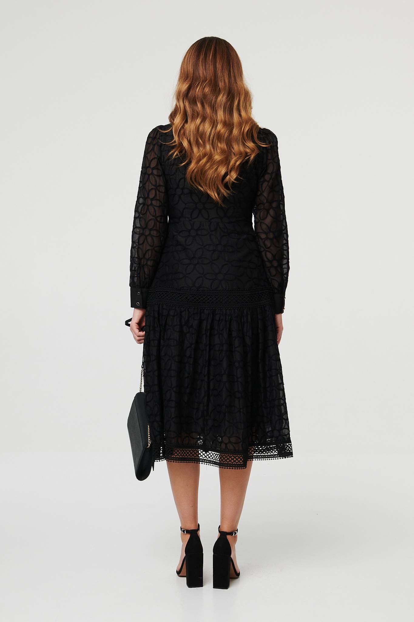 Embroidered Lace Long Sleeve Midi Dress Styled View 2