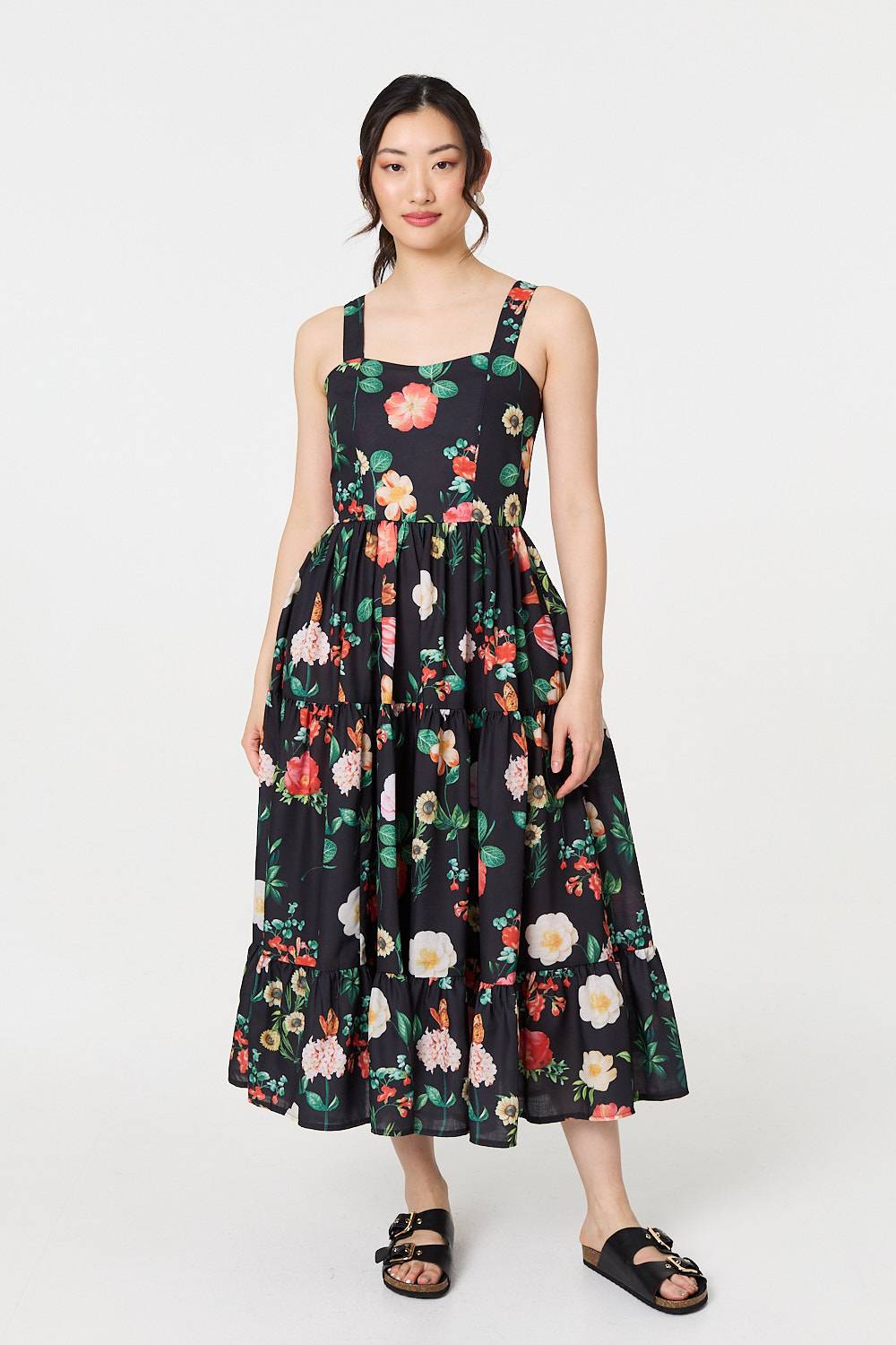 Floral Sleeveless Skater Midi Dress Front View