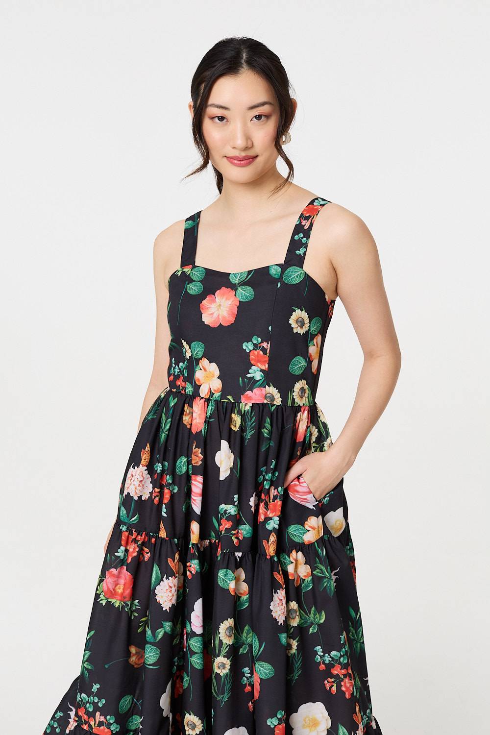 Floral Sleeveless Skater Midi Dress Back View