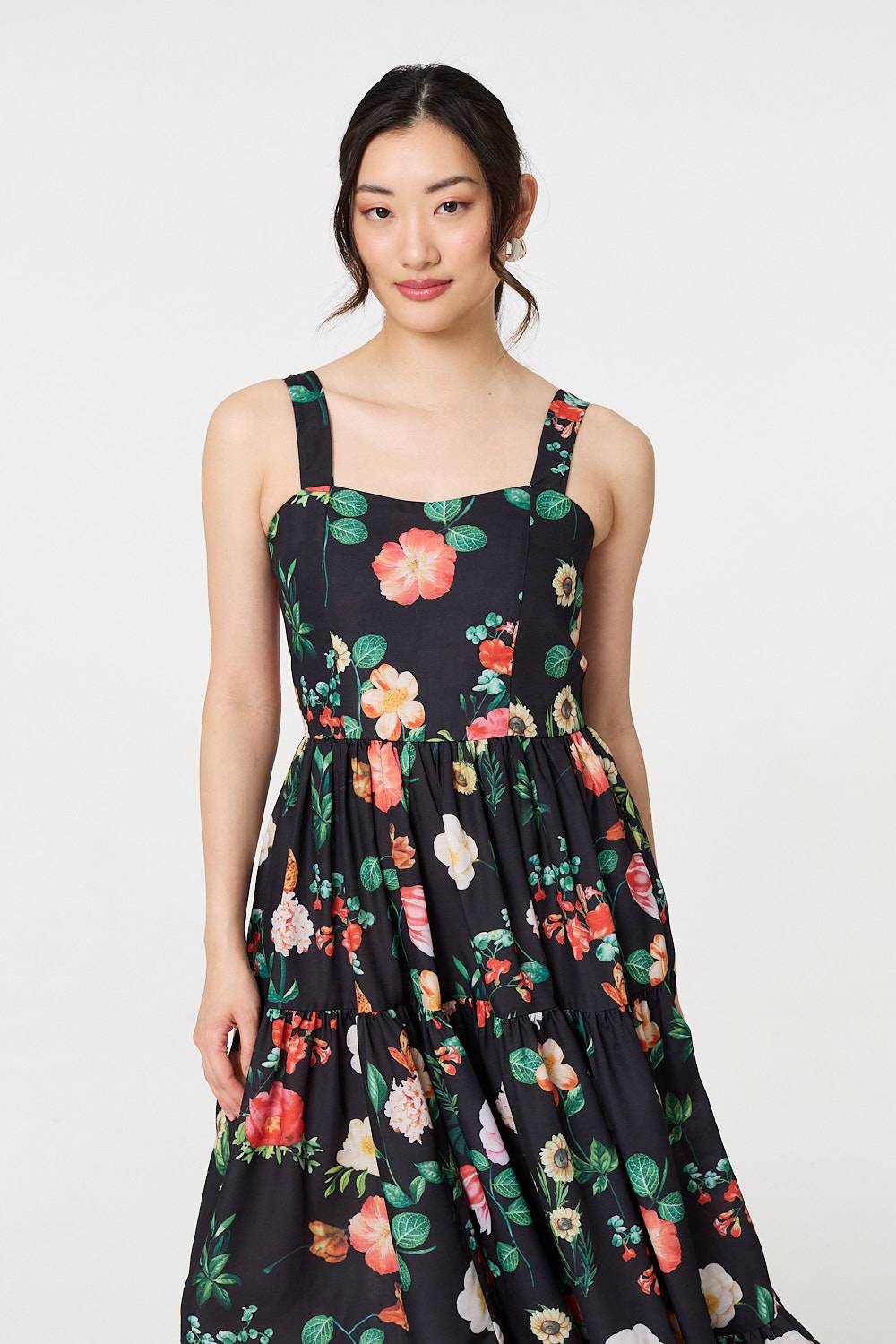 Floral Sleeveless Skater Midi Dress Front View 2
