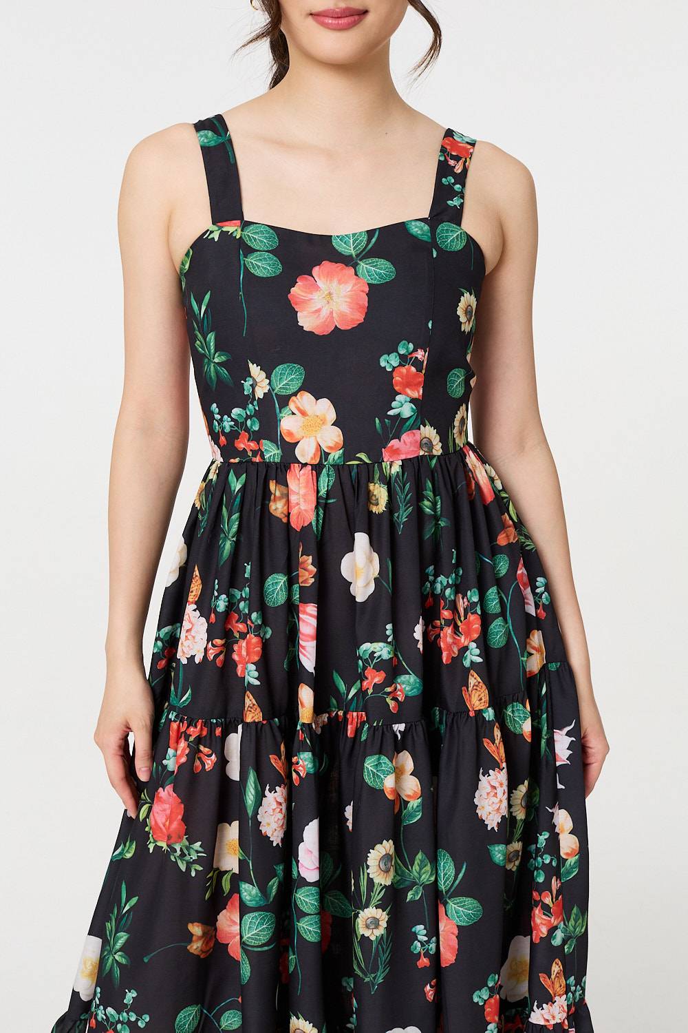 Floral Sleeveless Skater Midi Dress Styled View
