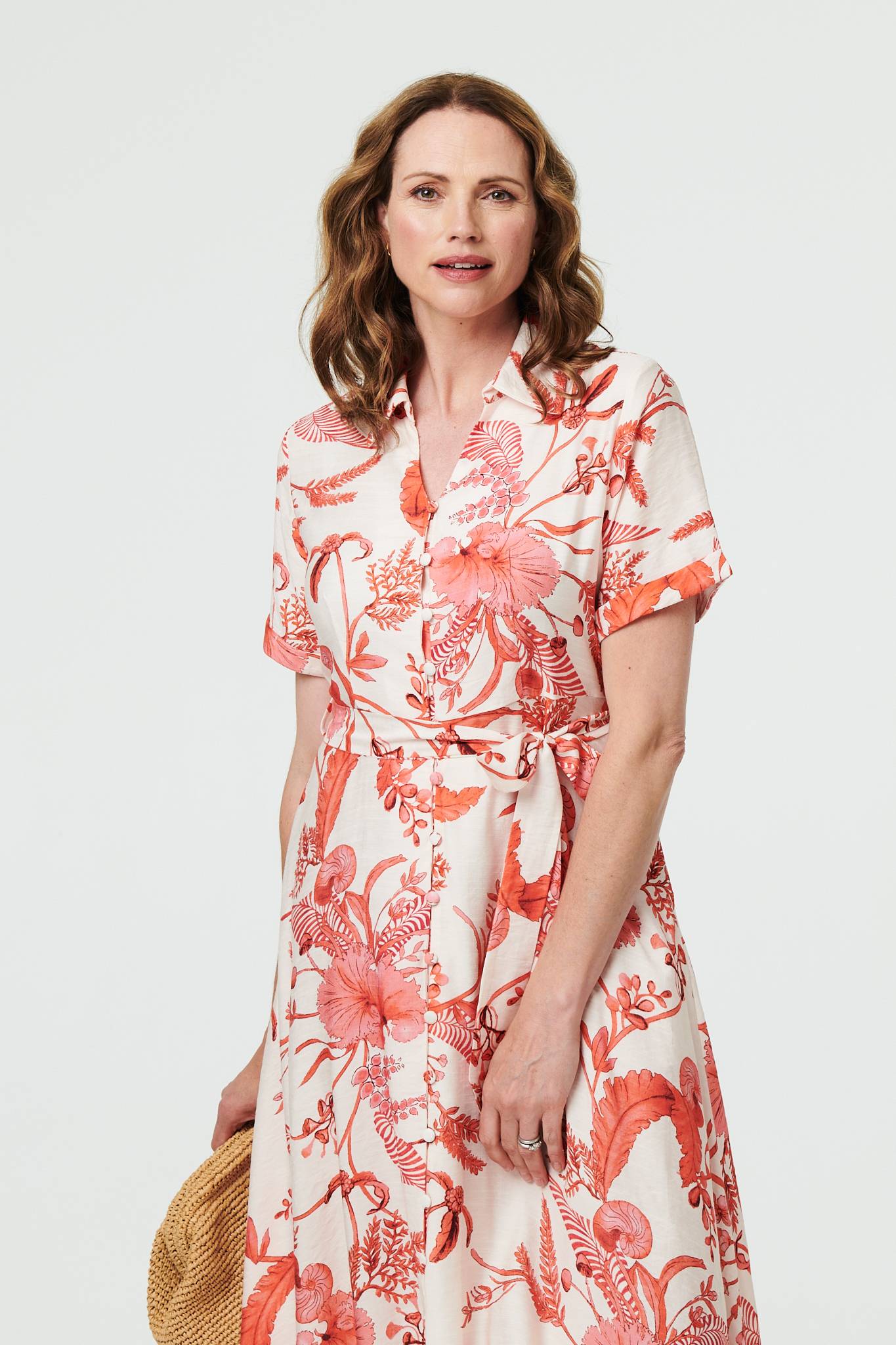 Printed Tie Waist Shirt Midi Dress Back View