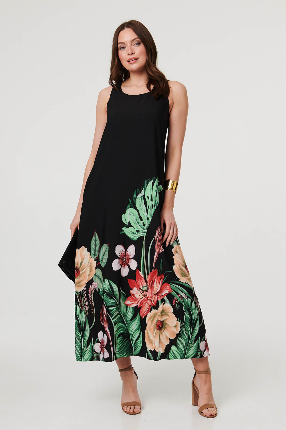 Tropical Floral Sleeveless Midi Dress Side View