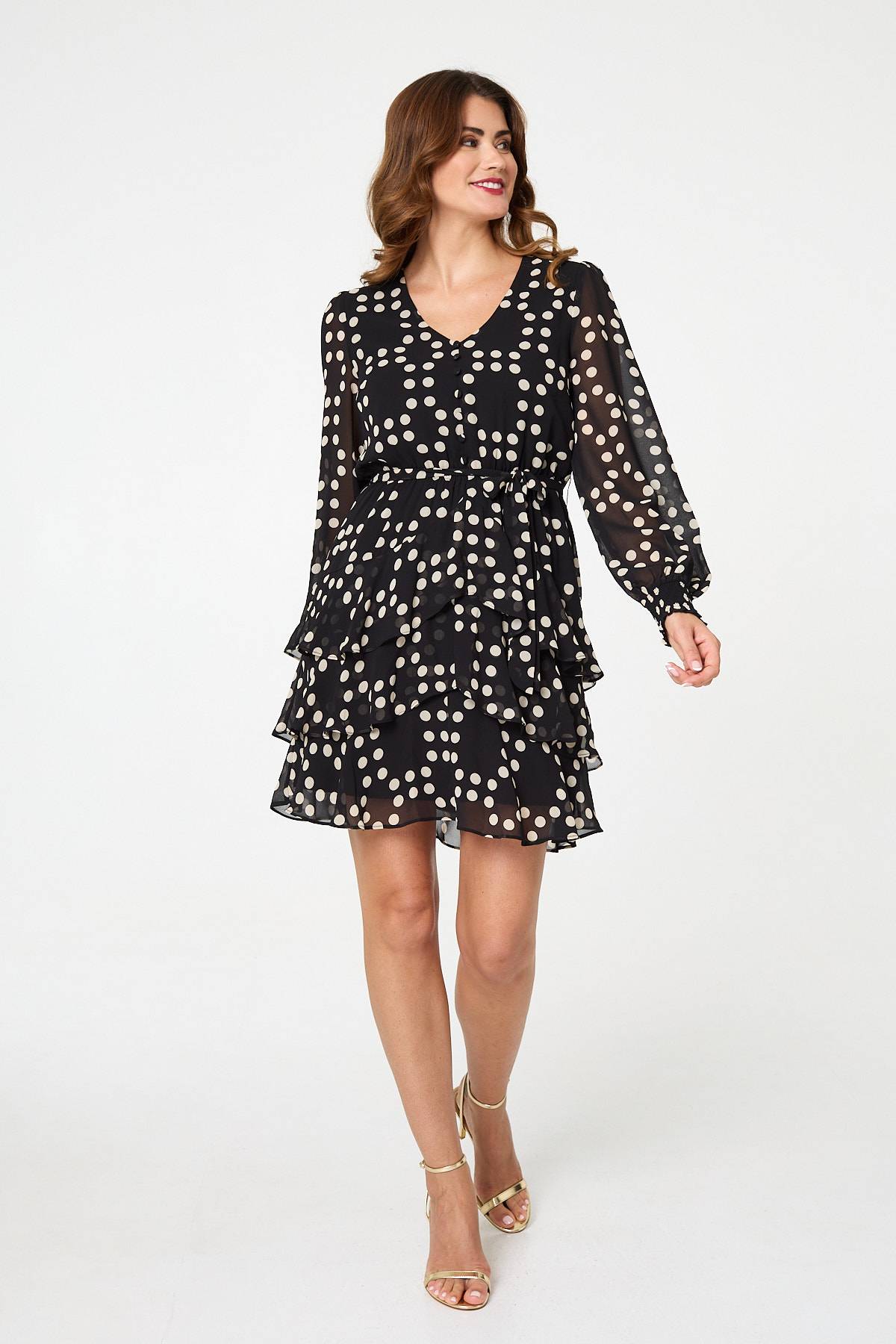 Polka Dot Semi Sheer Layer Short Dress Back View