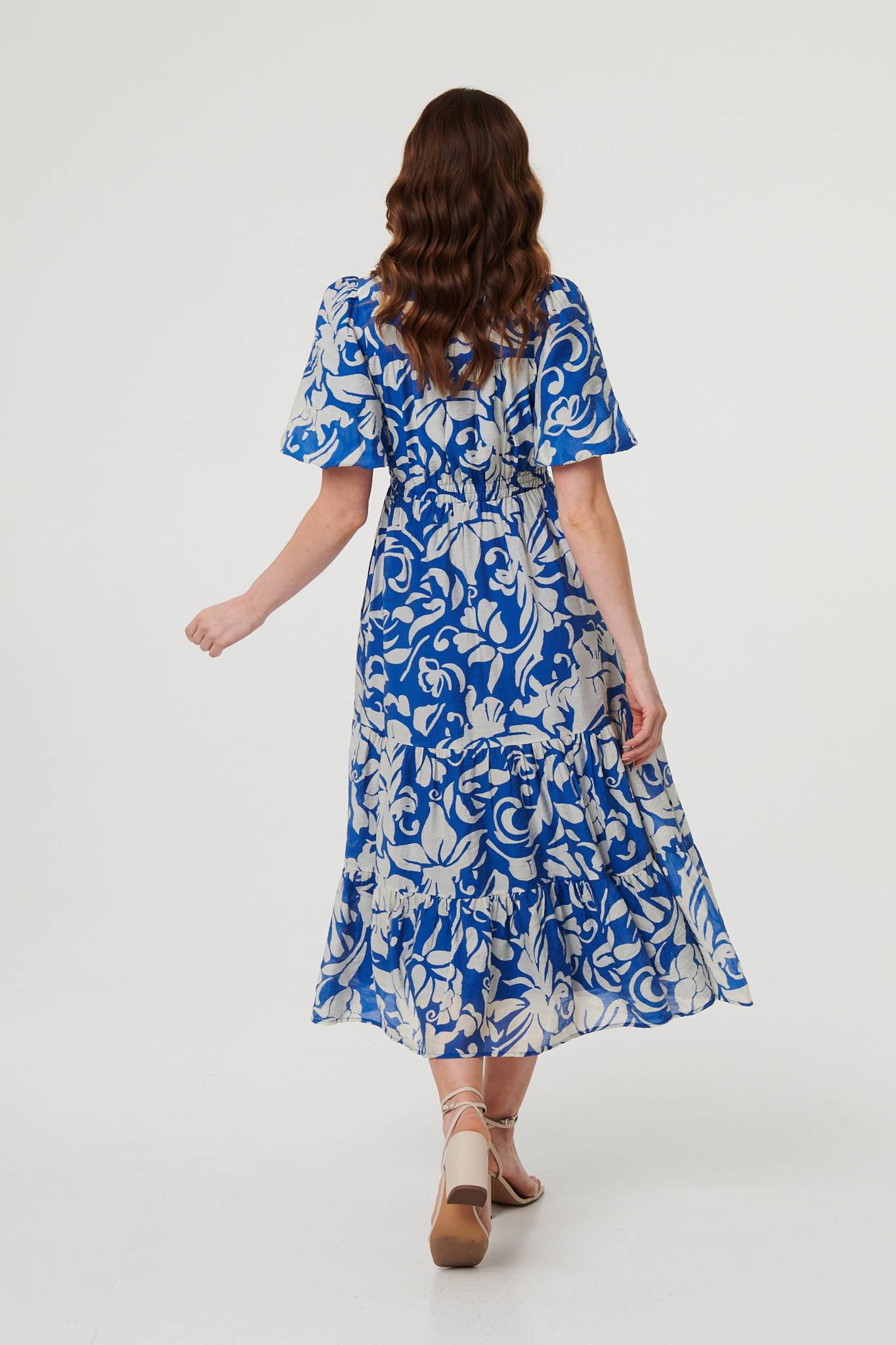 Floral Puff Sleeve Tiered Midi Dress Detail View