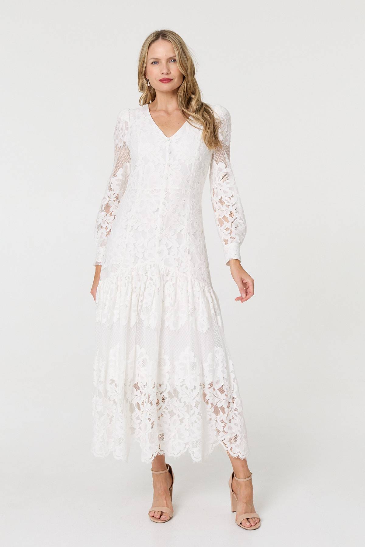 Floral Lace Layer Long Sleeve Maxi Dress Detail View