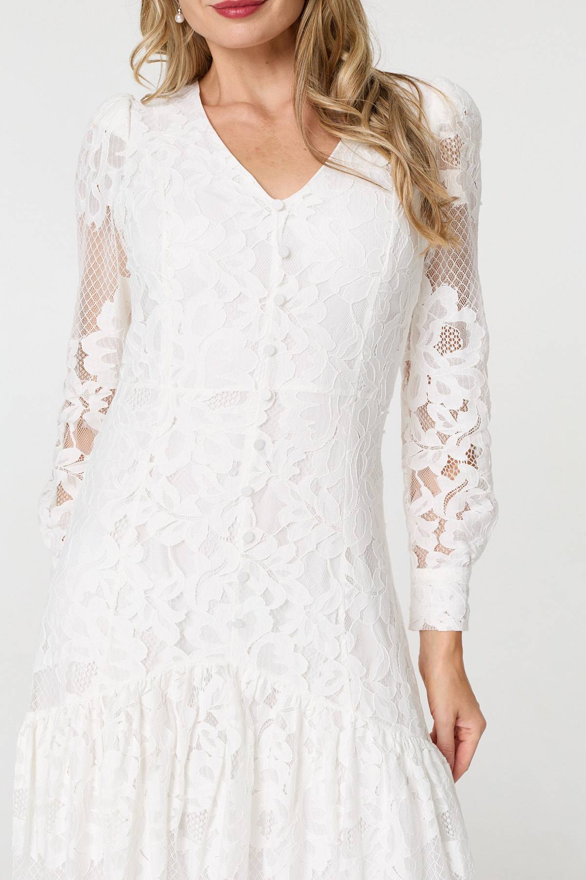 Floral Lace Layer Long Sleeve Maxi Dress Detail View 2