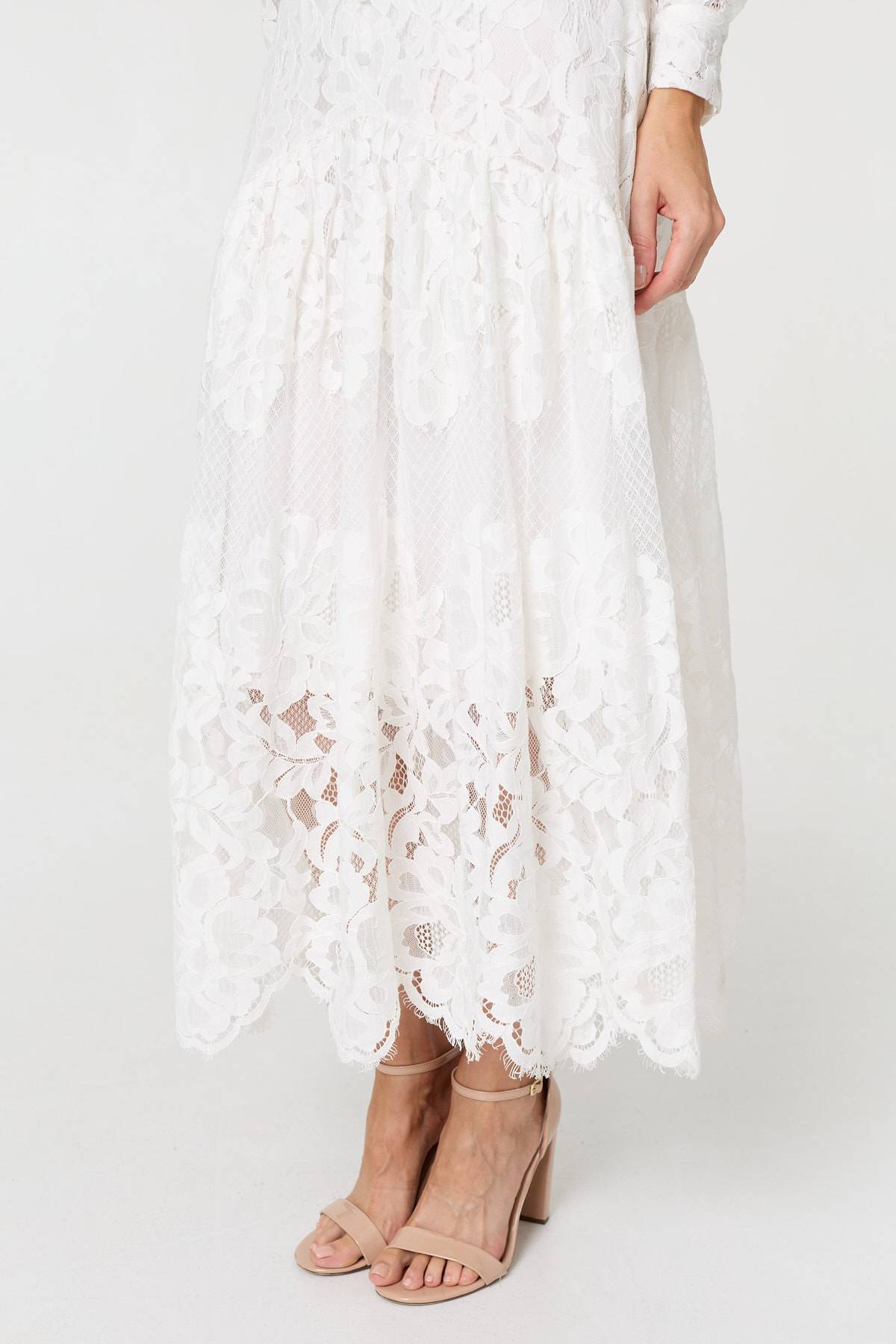 Floral Lace Layer Long Sleeve Maxi Dress Back View 2