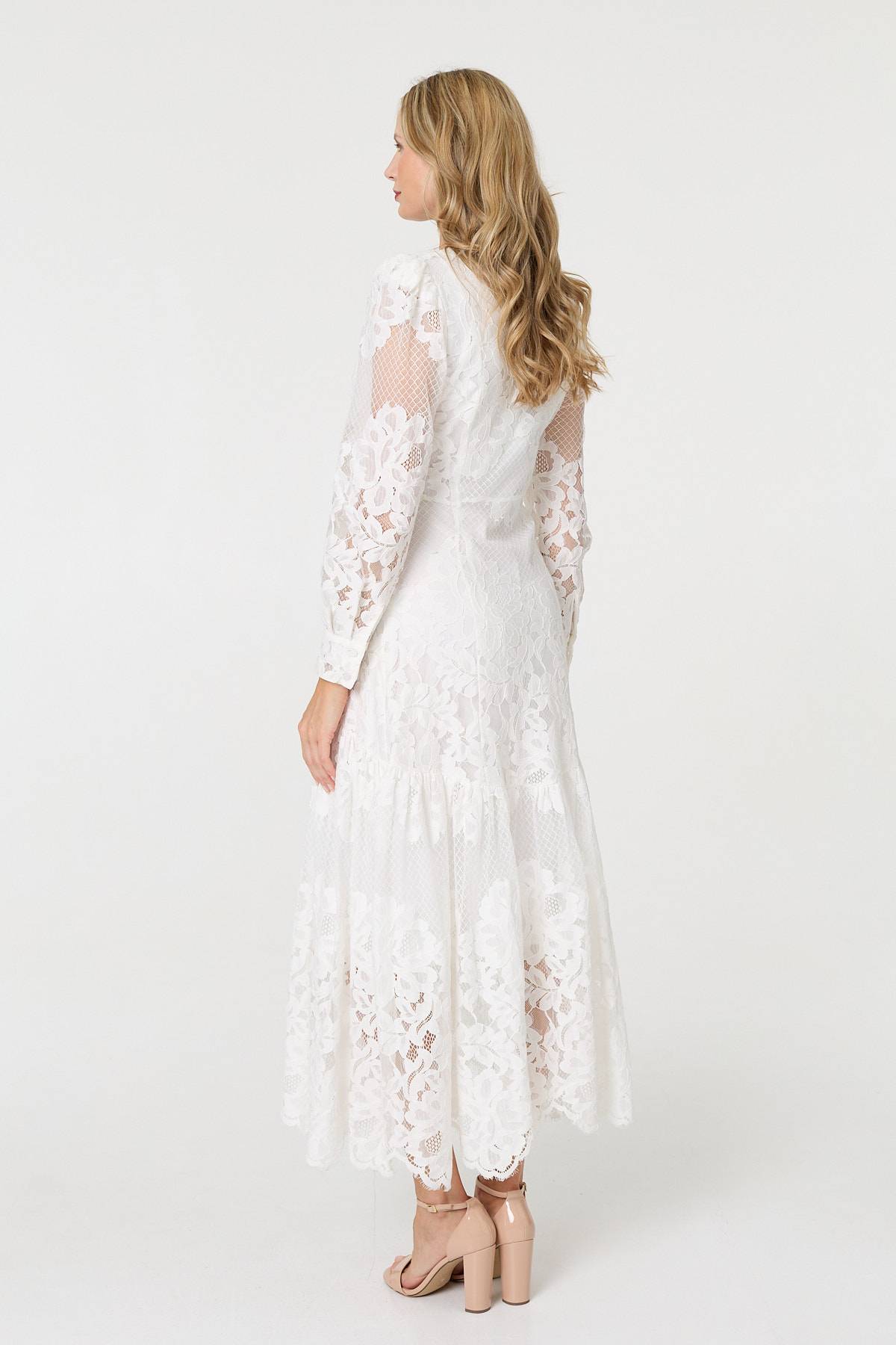 Floral Lace Layer Long Sleeve Maxi Dress Front View 2