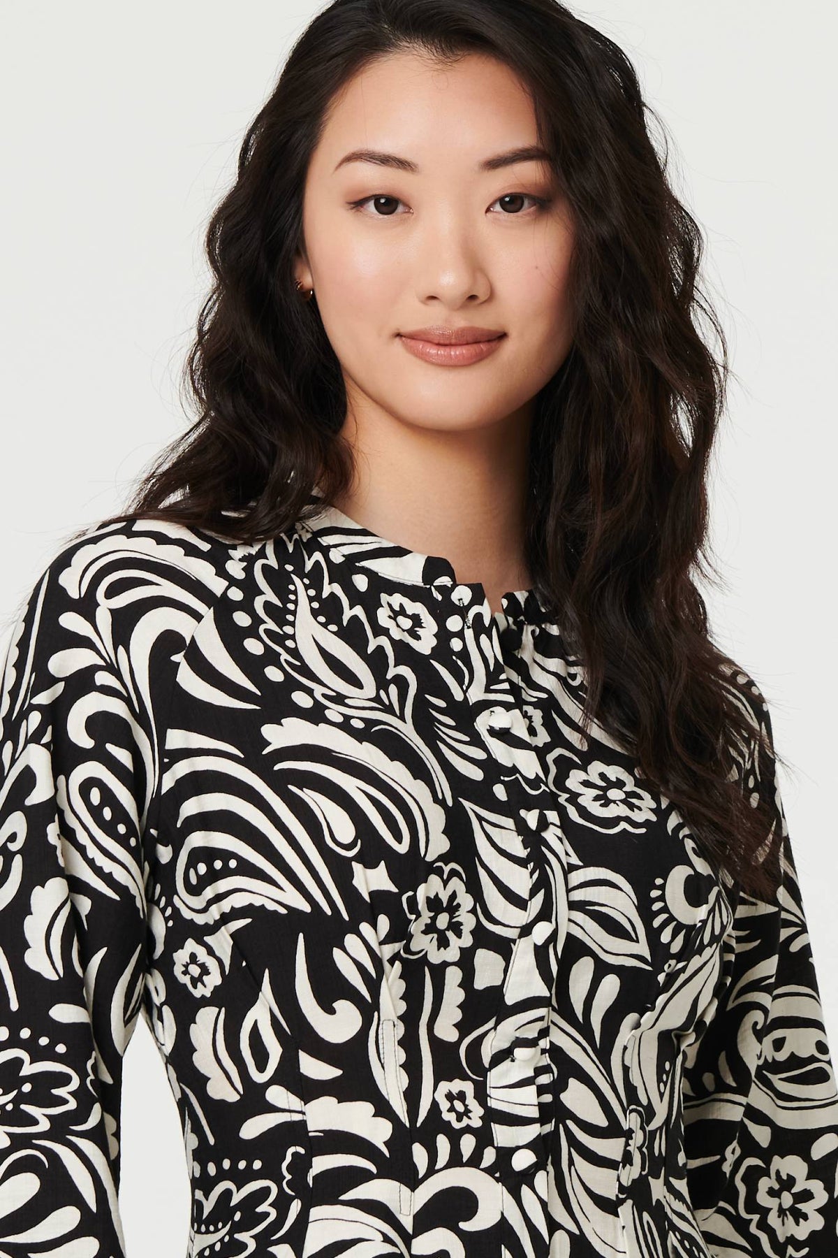 Printed Long Sleeve Knee Length Dress Full Length View