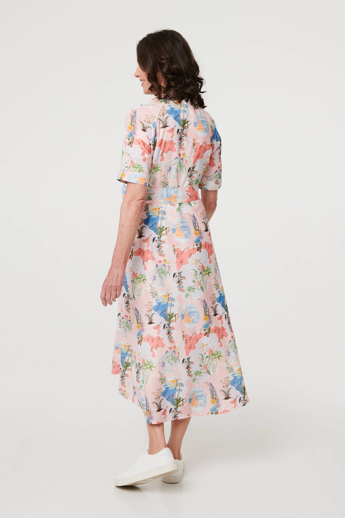 Printed Tie Waist 1/2 Sleeve Midi Dress Detail View