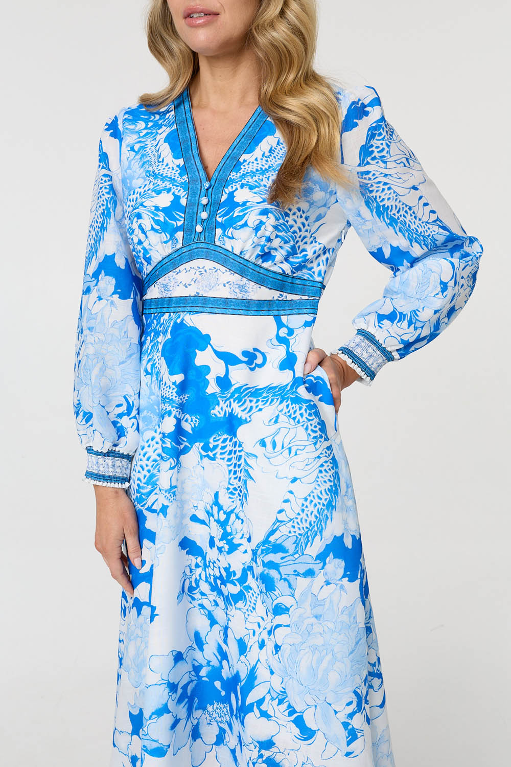 Floral Long Sleeve A-Line Maxi Dress Full Length View