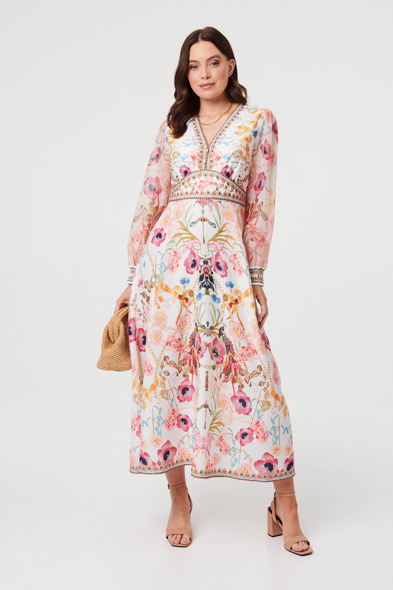 Floral Border Print V-Neck Maxi Dress Detail View 2