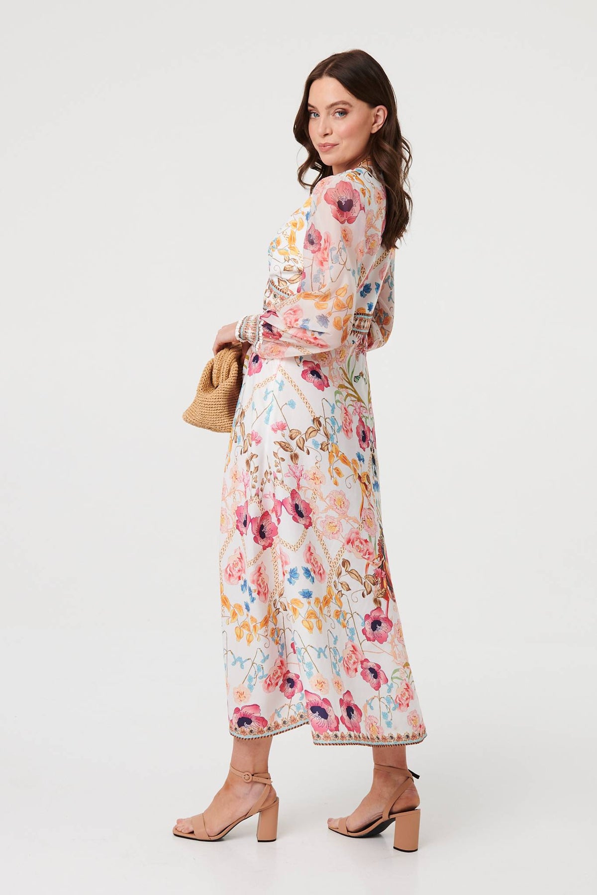 Floral Border Print V-Neck Maxi Dress Back View 2