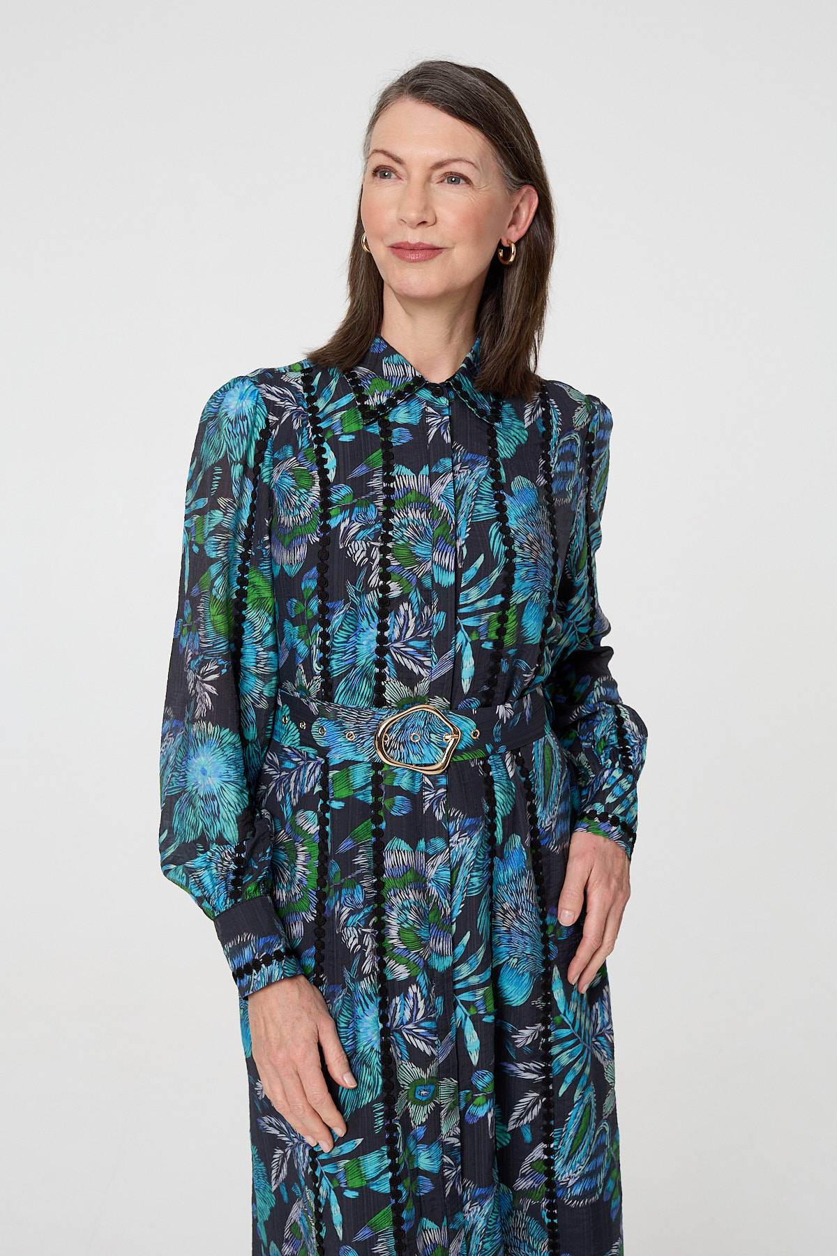 Printed Embellished Belted Maxi Dress Back View