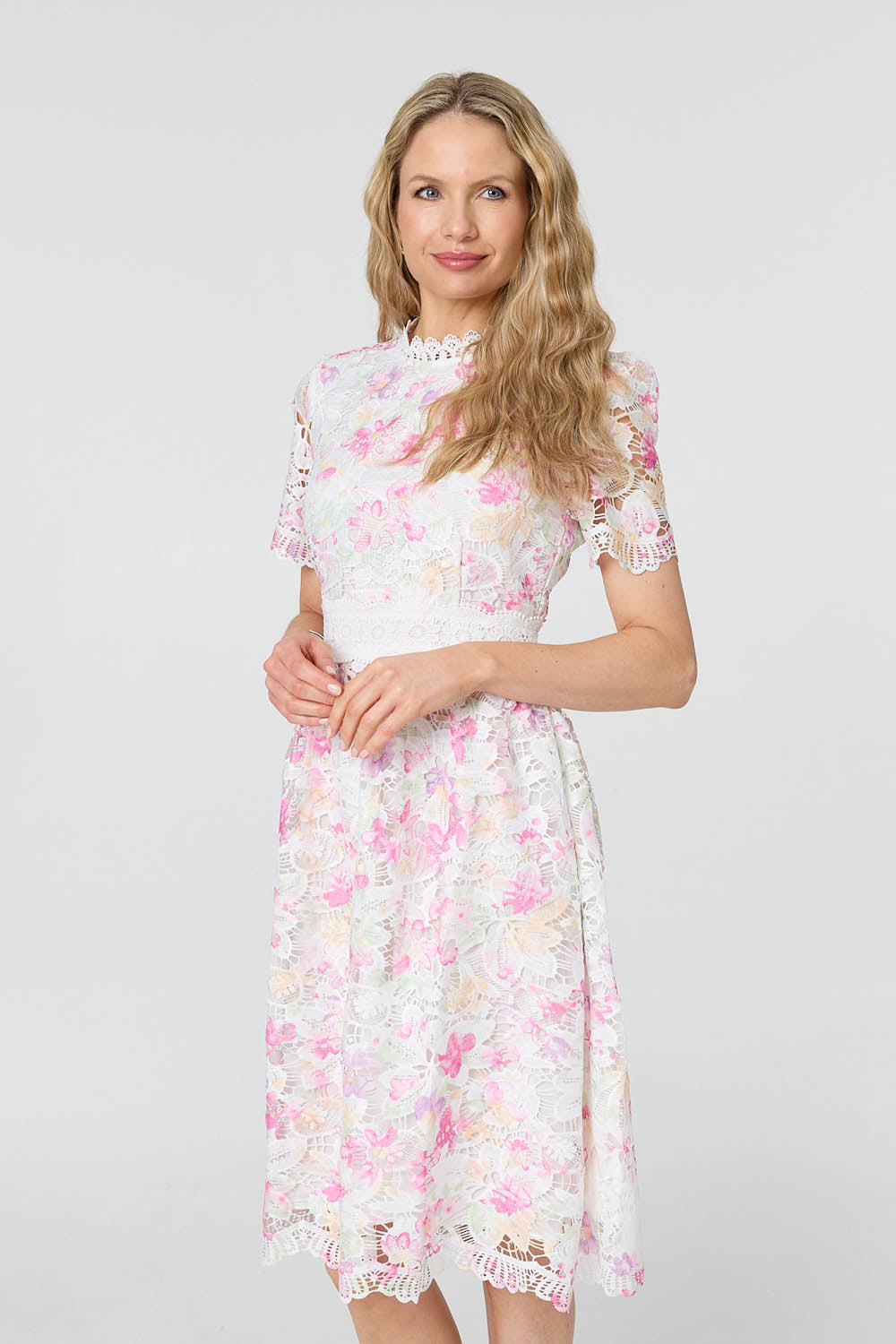 Lace Short Sleeve Knee Length Dress Back View