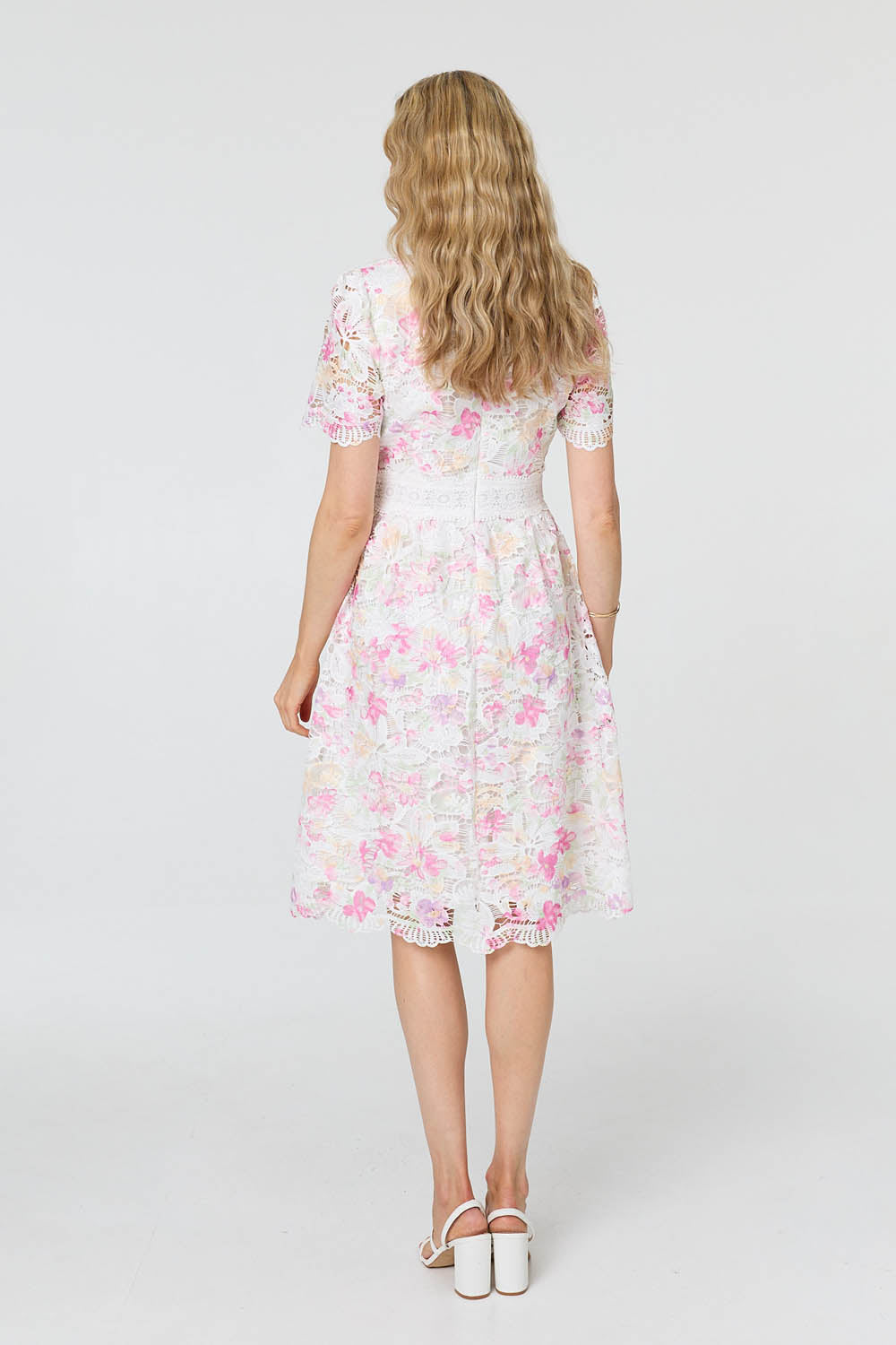Lace Short Sleeve Knee Length Dress Side View