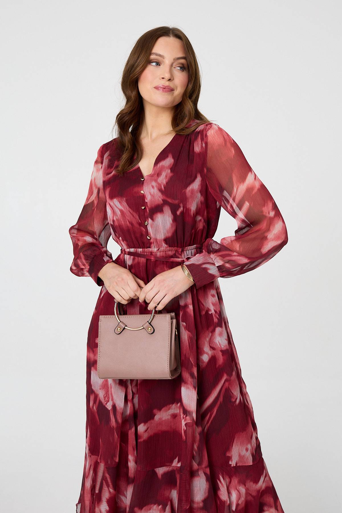 Abstract Floral Semi Sheer Midi Dress Back View 2