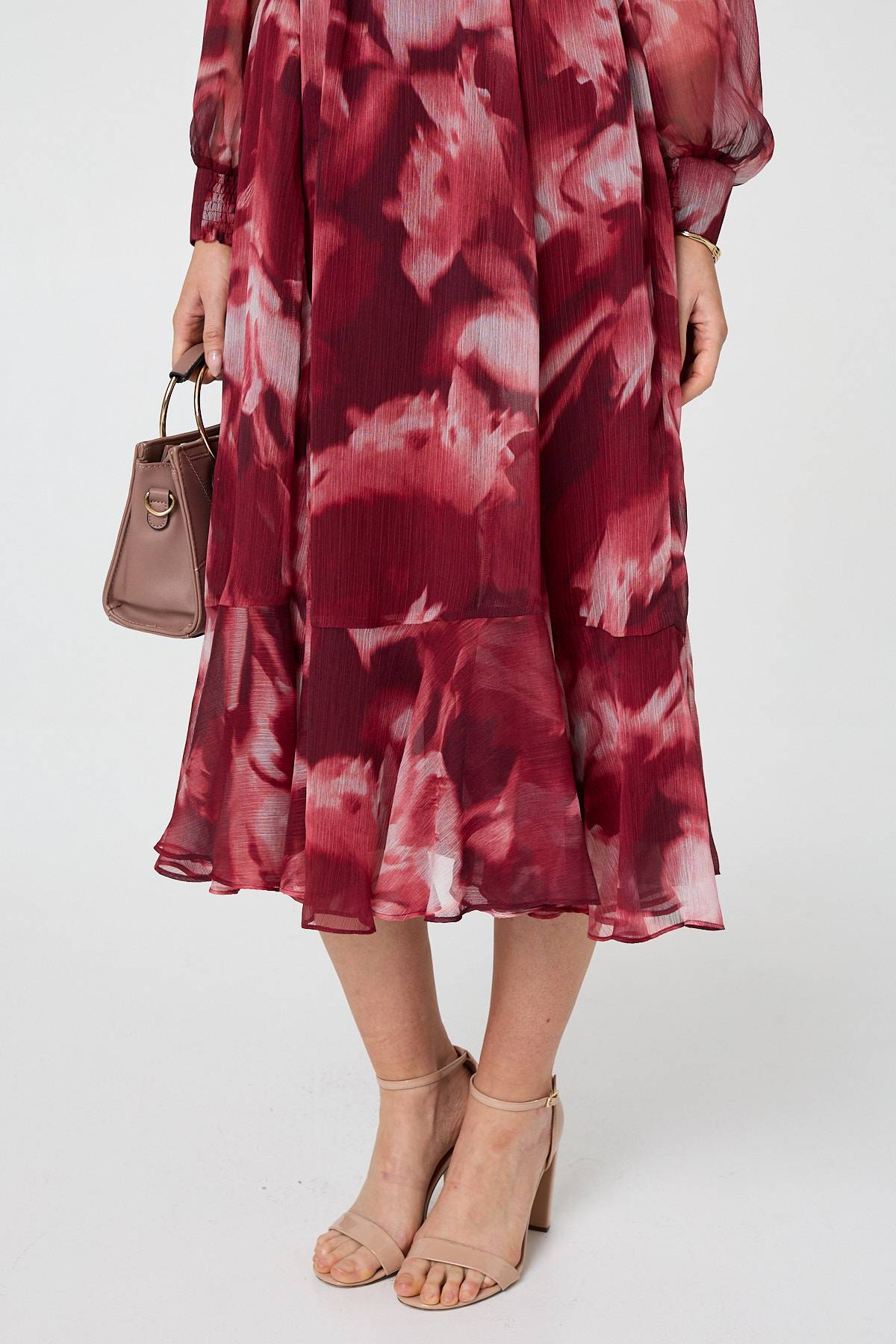 Abstract Floral Semi Sheer Midi Dress Full Length View