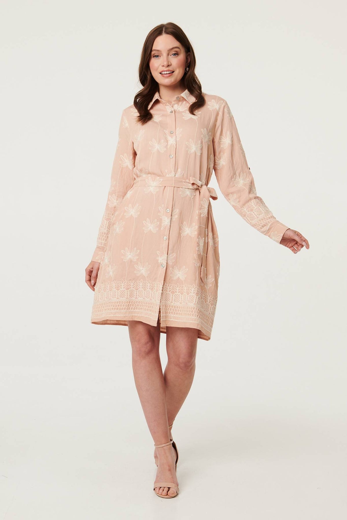 Floral Knee Length Tie Waist Shirt Dress Back View
