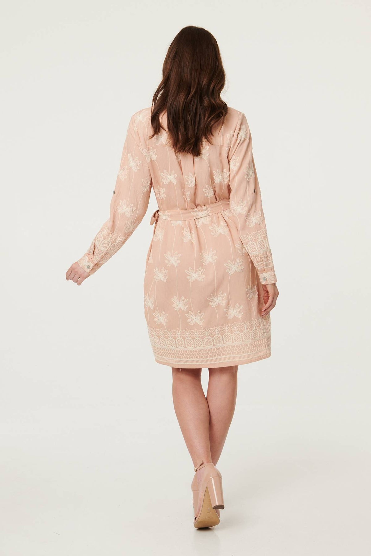 Floral Knee Length Tie Waist Shirt Dress Side View