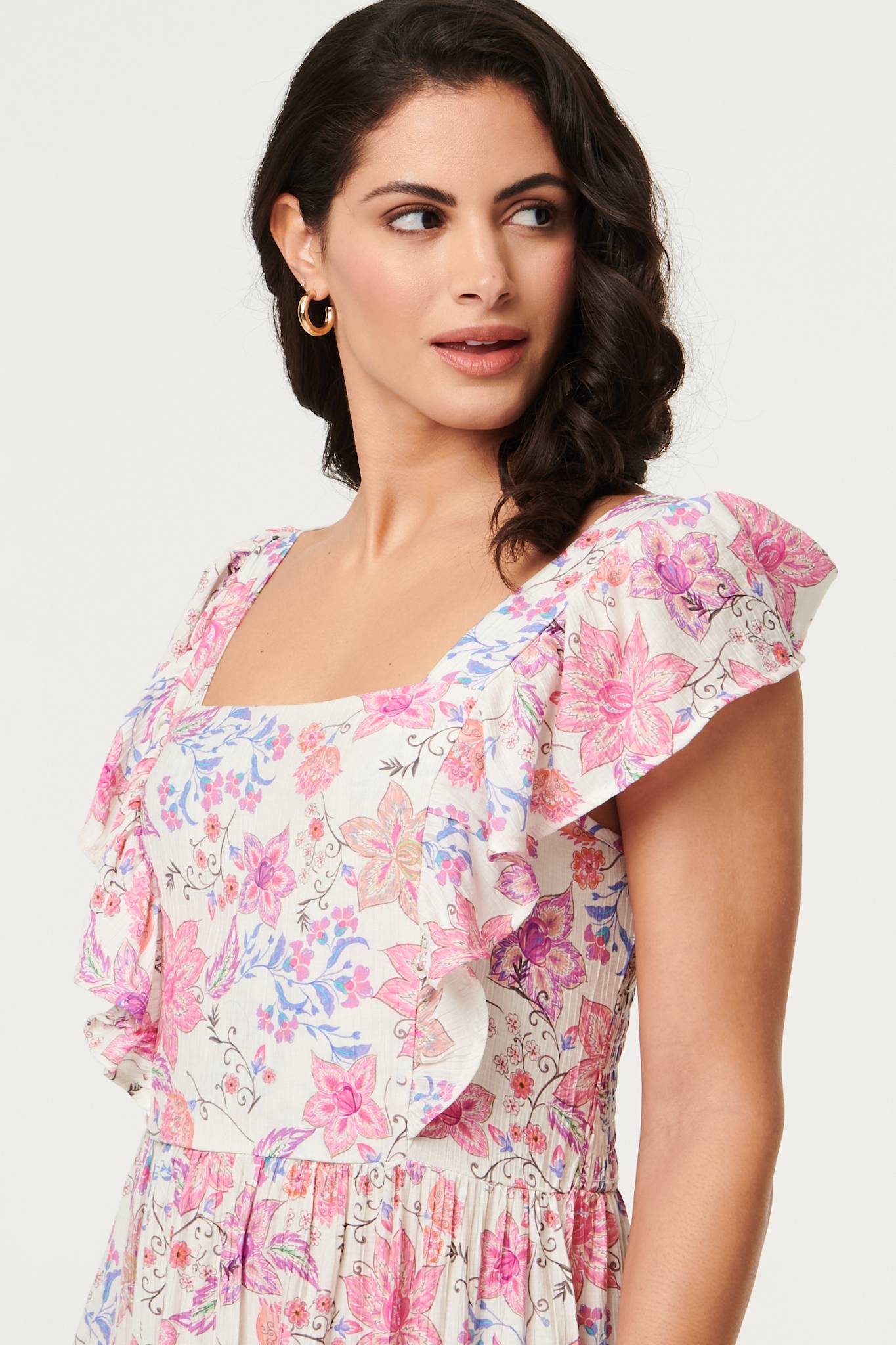 Floral Ruffled Cap Sleeve Maxi Dress Styled View