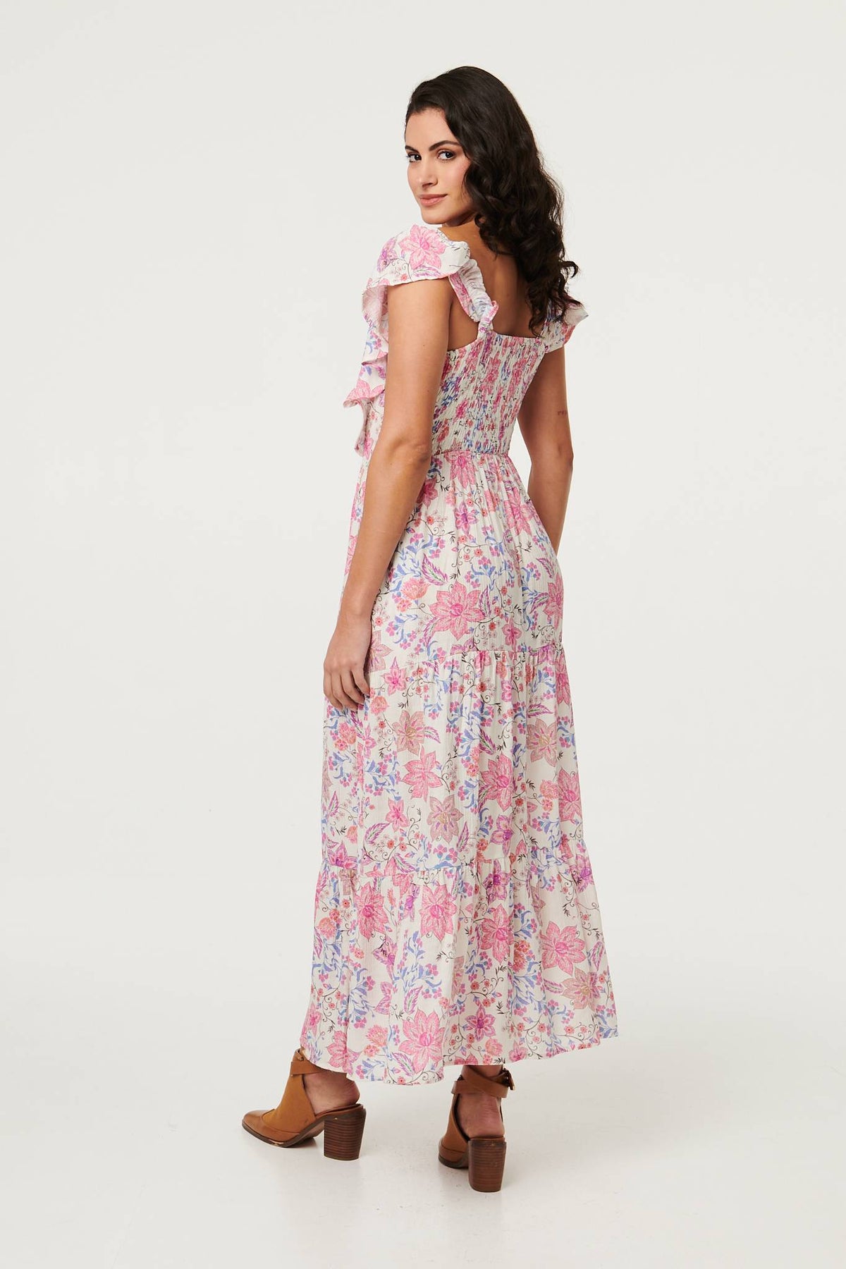 Floral Ruffled Cap Sleeve Maxi Dress Detail View