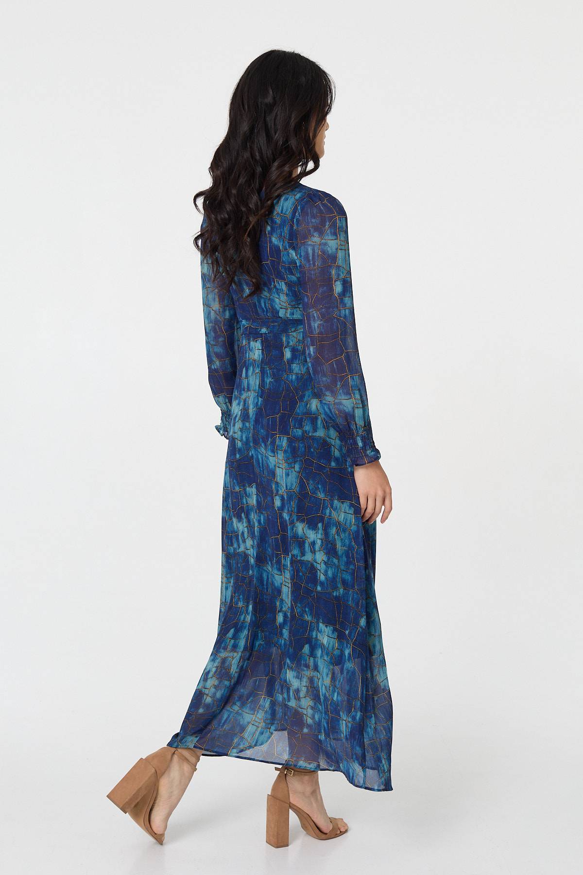 Printed Semi Sheer Tie Waist Maxi Dress Detail View