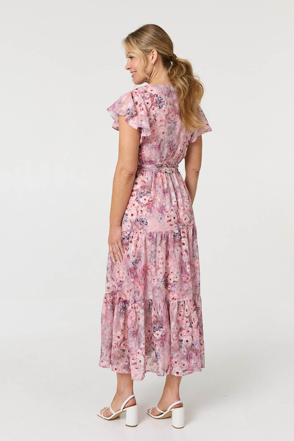 Floral Tiered Tie Waist Maxi Dress Side View