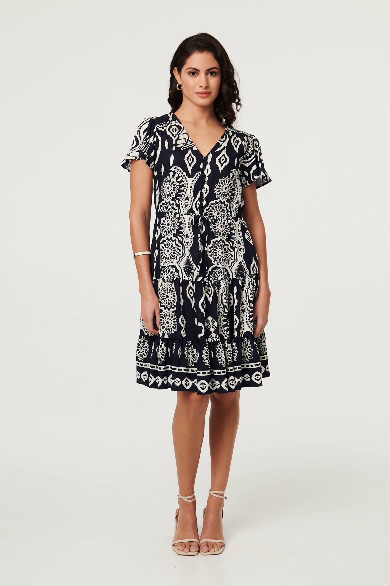 Abstract Angel Sleeve Knee Length Dress Detail View