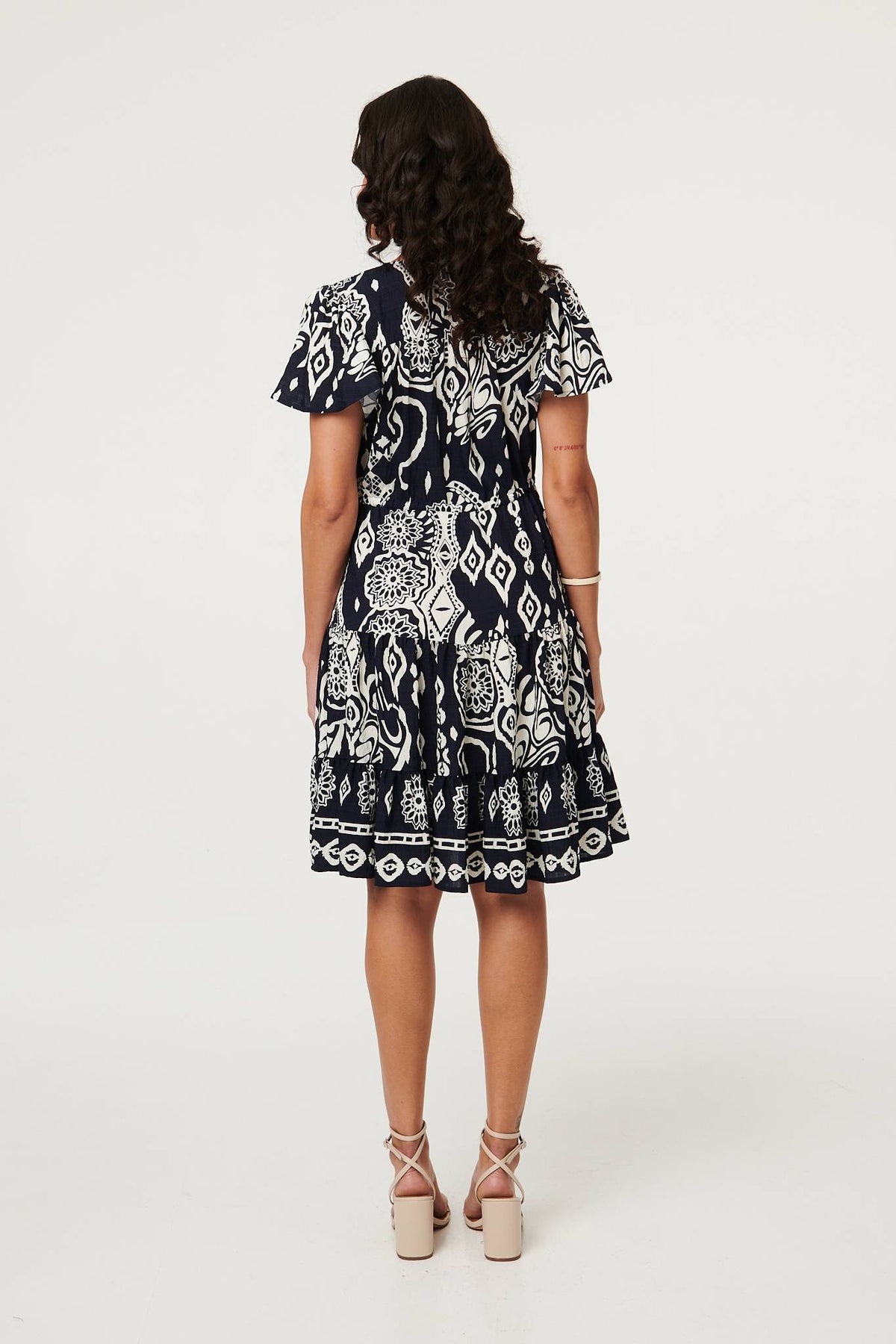 Abstract Angel Sleeve Knee Length Dress Side View