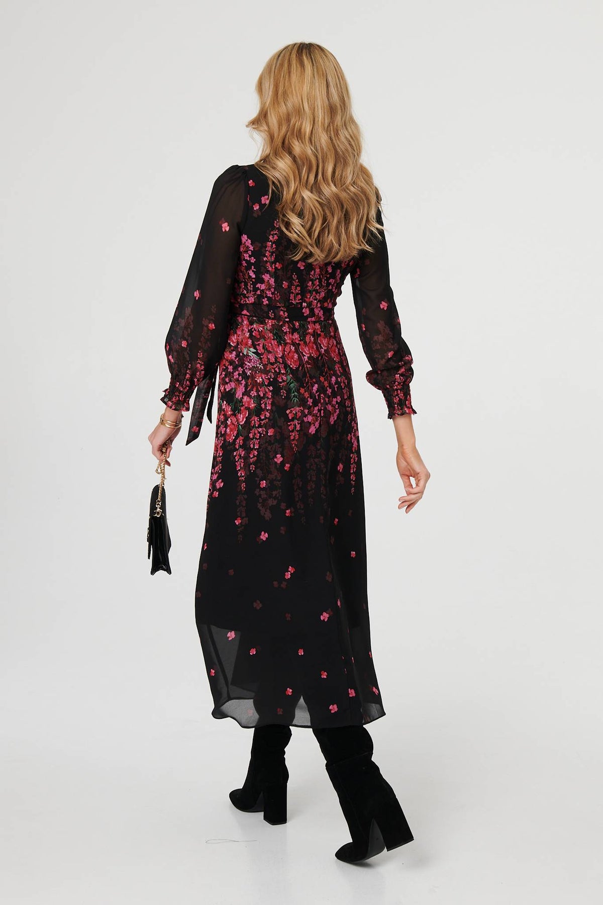 Floral Tie Waist Sheer Layer Maxi Dress Detail View