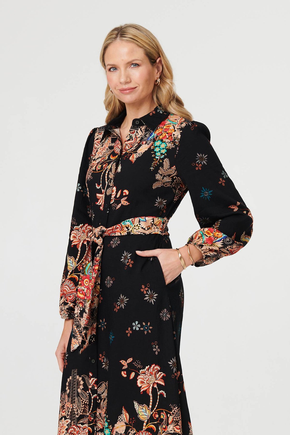 Floral Tie Waist Maxi Shirt Dress Back View 2