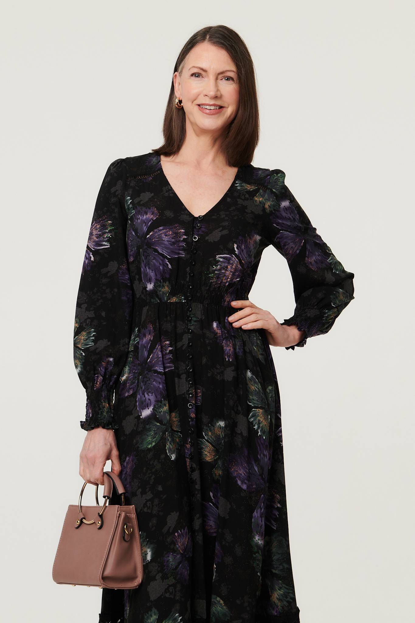 Floral Tier Long Sleeve Maxi Dress Back View