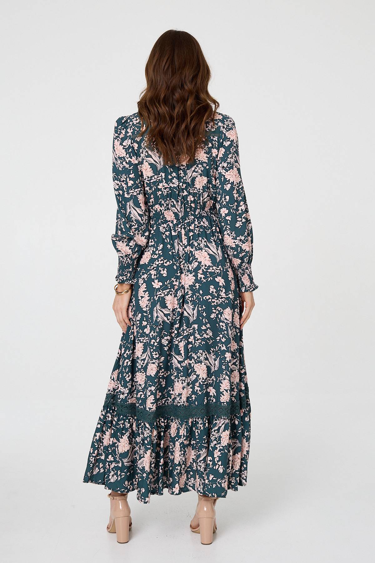 Floral Long Sleeve Lace Maxi Dress Side View