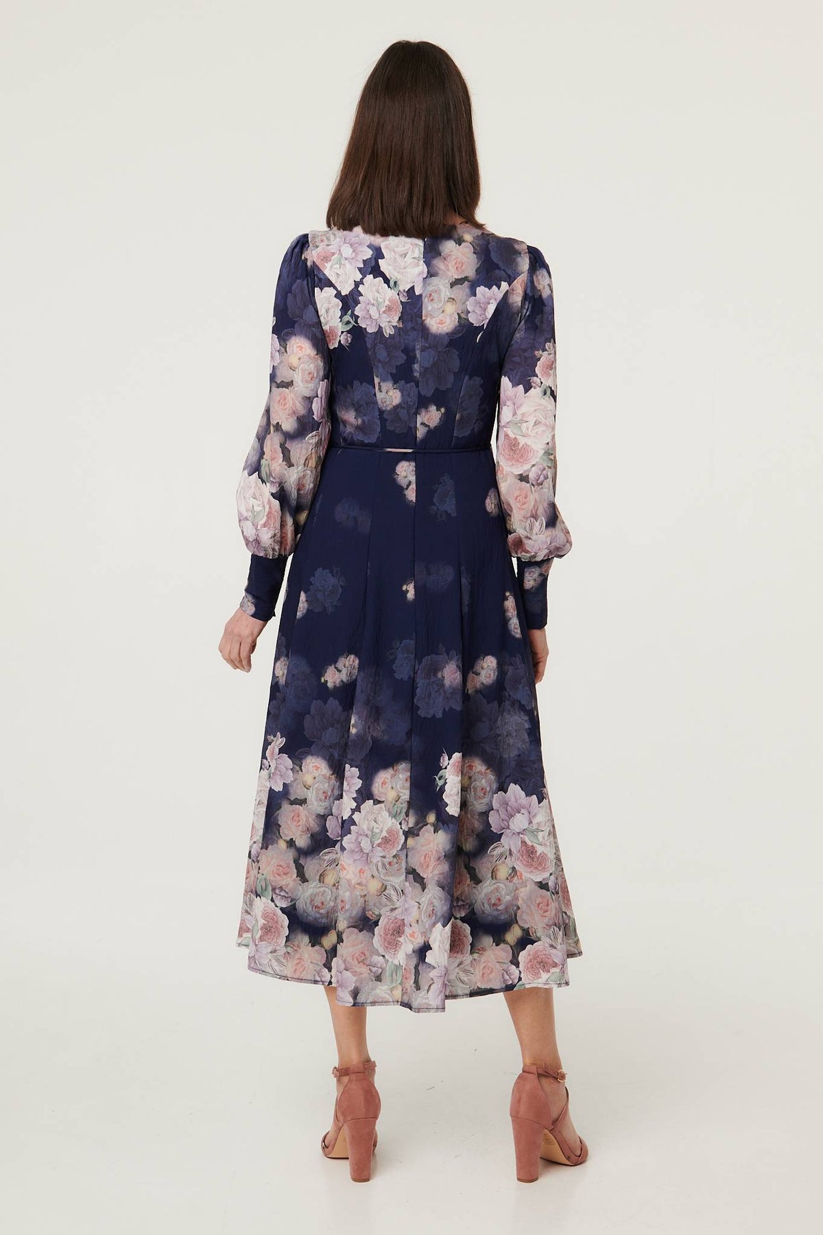 Floral Long Balloon Sleeve Midi Dress Side View