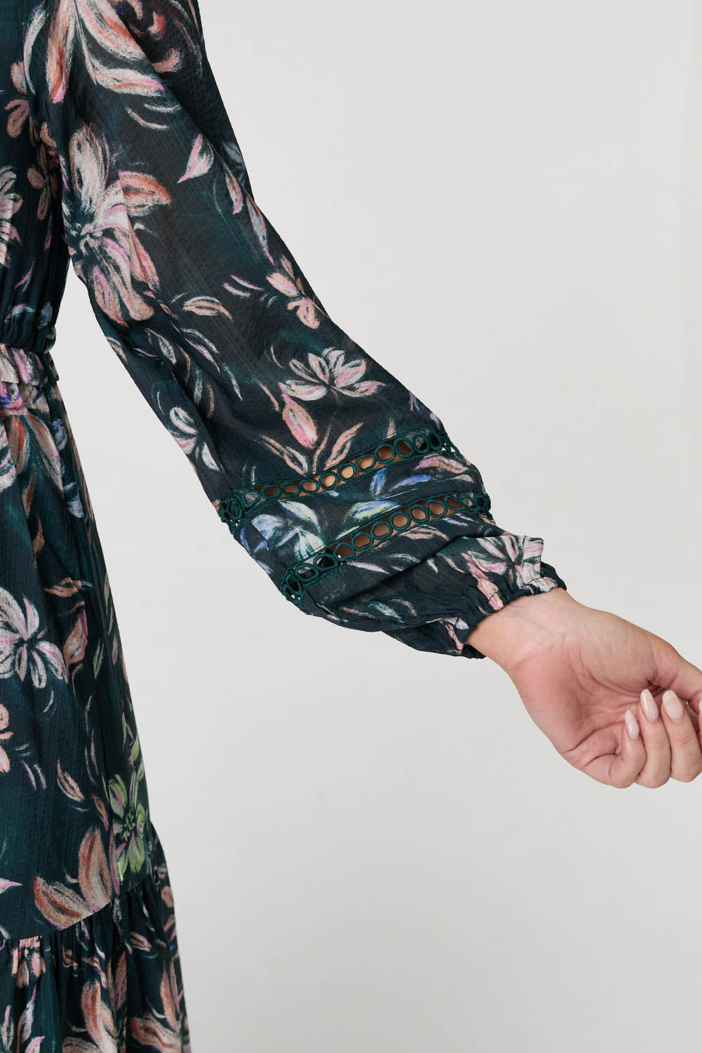 Floral Long Sleeve Relaxed Maxi Dress Front View 2