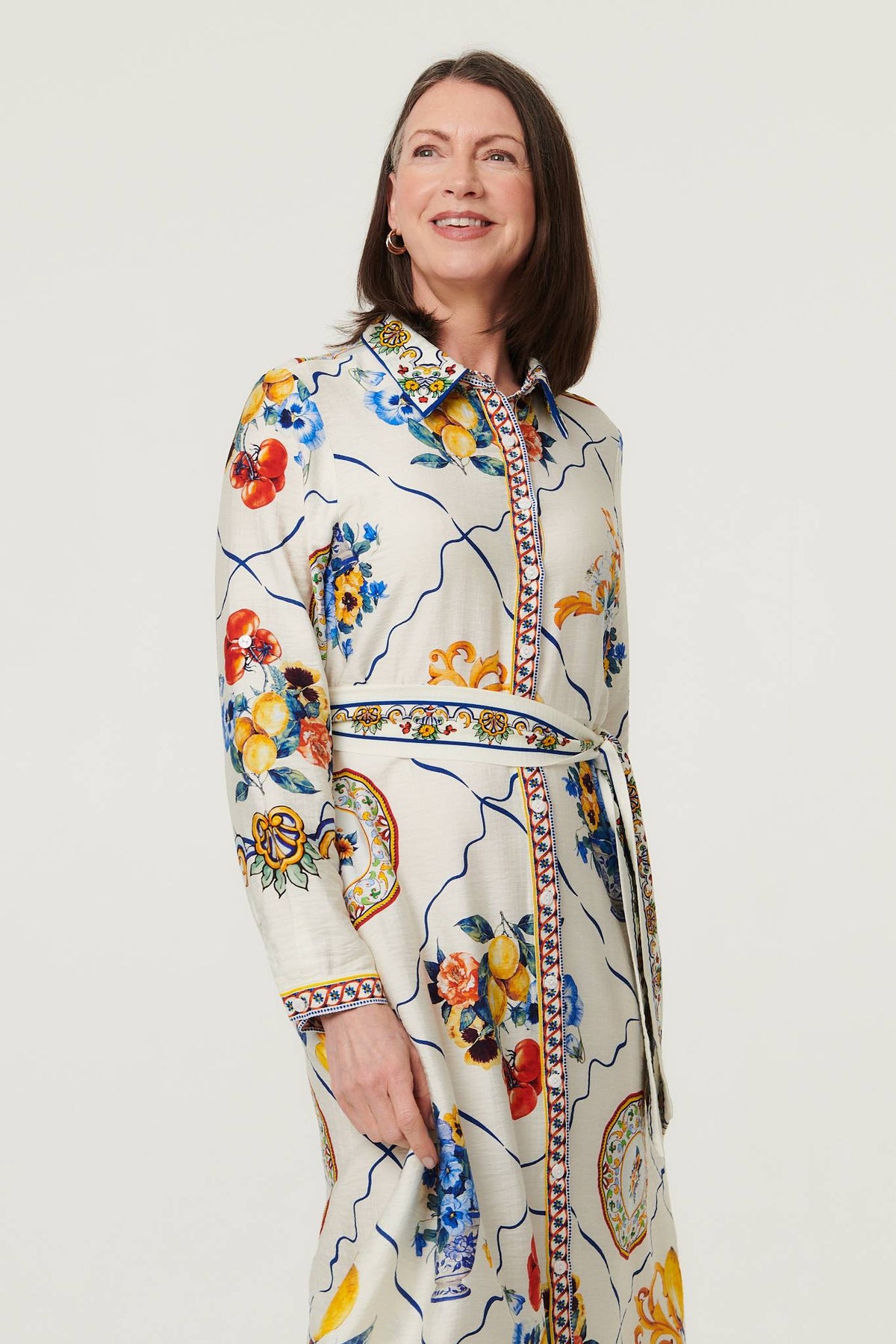 Printed Long Sleeve Maxi Shirt Dress Back View