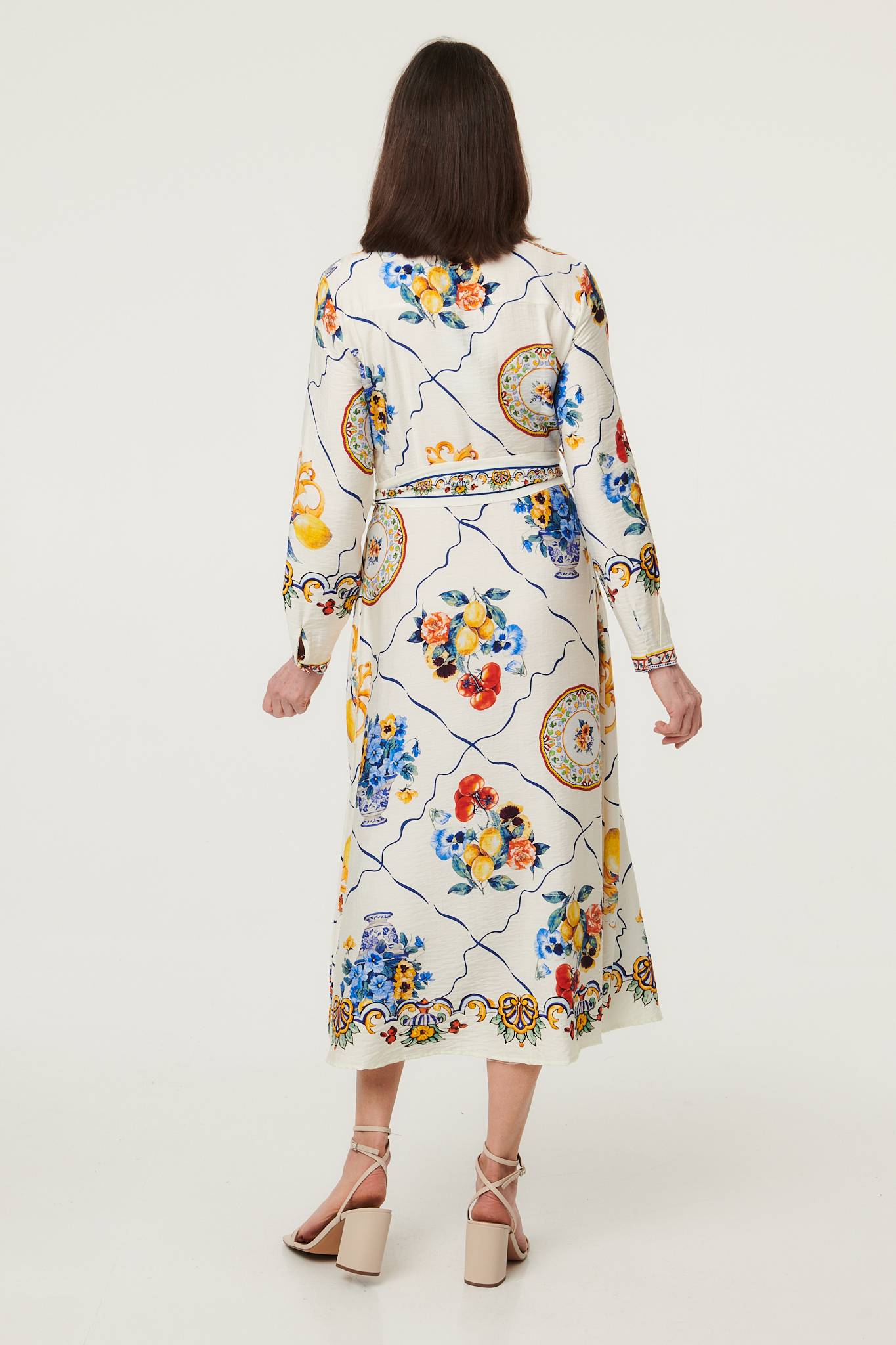 Printed Long Sleeve Maxi Shirt Dress Detail View