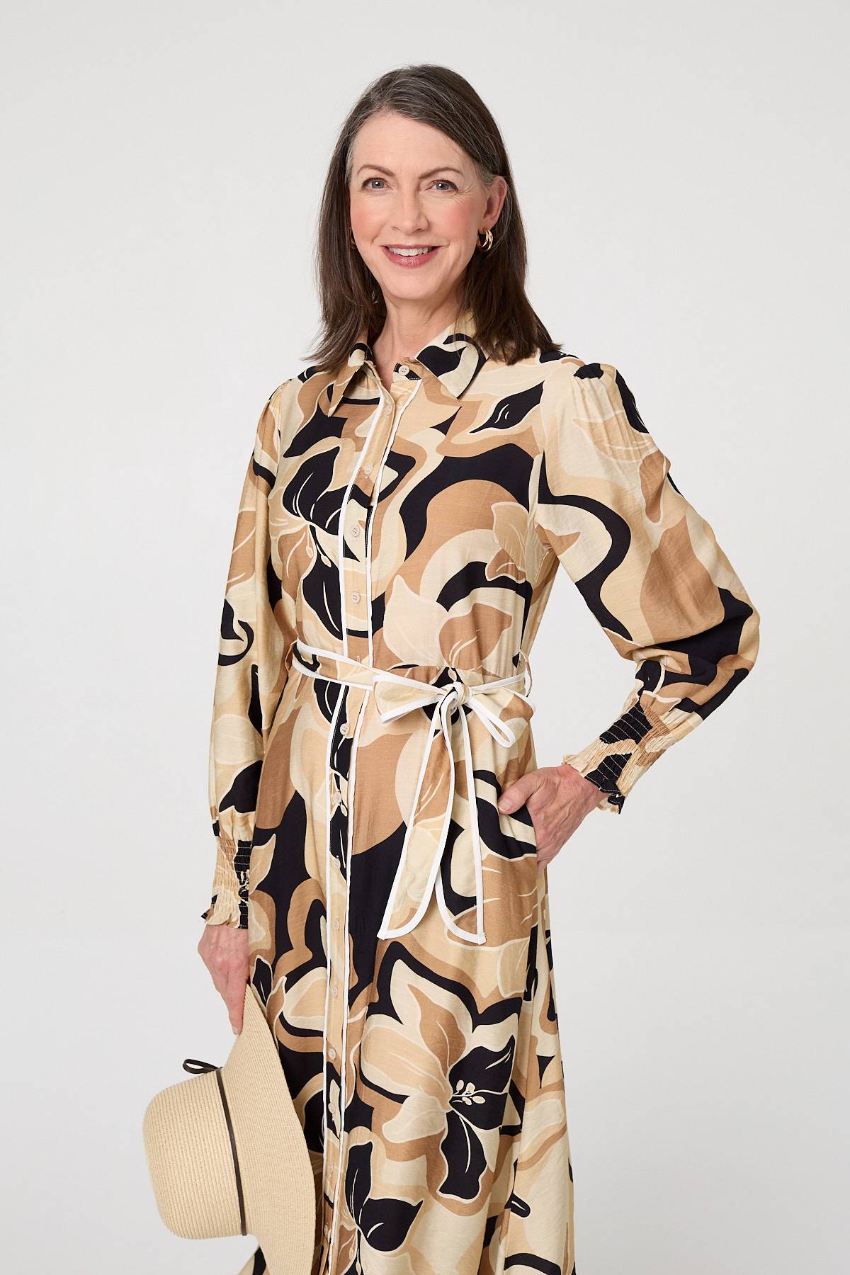 Abstract Floral Midi Shirt Dress Back View