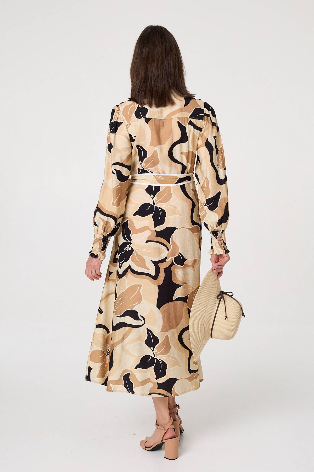 Abstract Floral Midi Shirt Dress Detail View