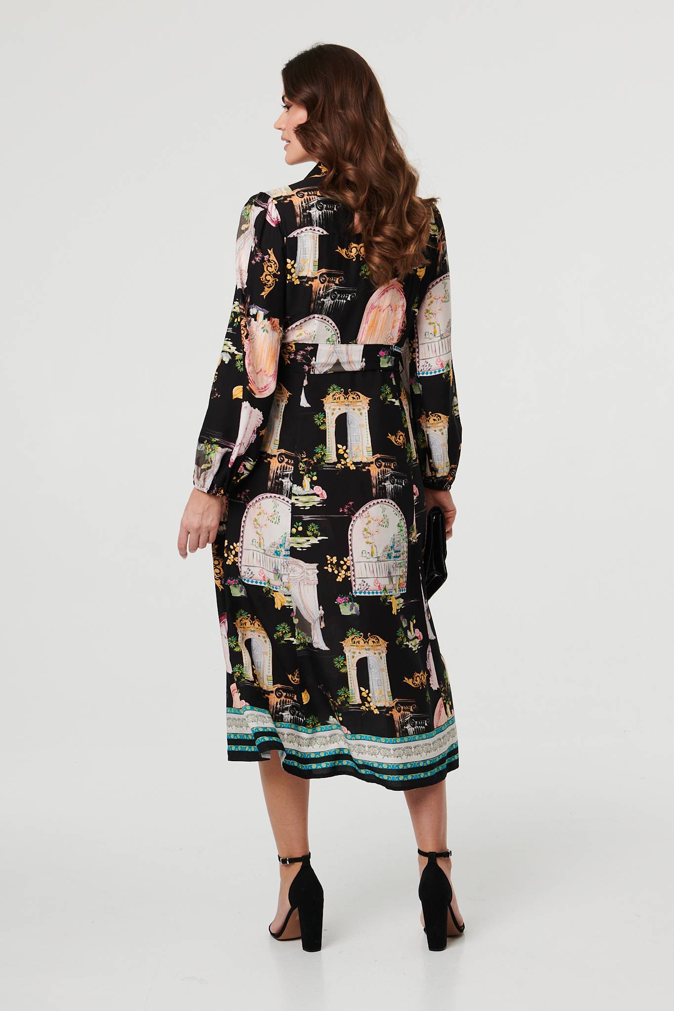 Abstract Long Sleeve Shirt Midi Dress Detail View