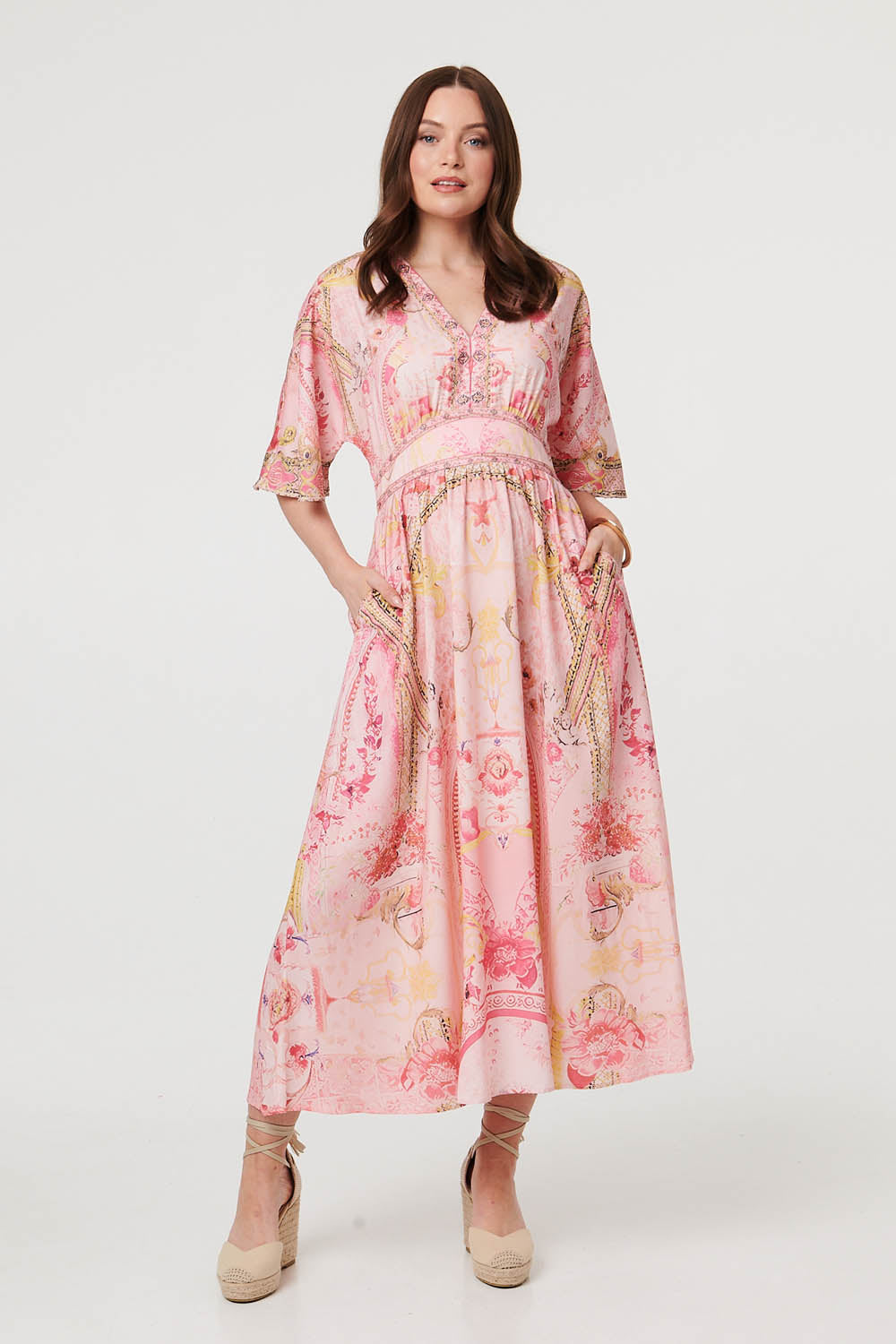 Relaxed 3/4 Sleeve Empire Maxi Dress Detail View