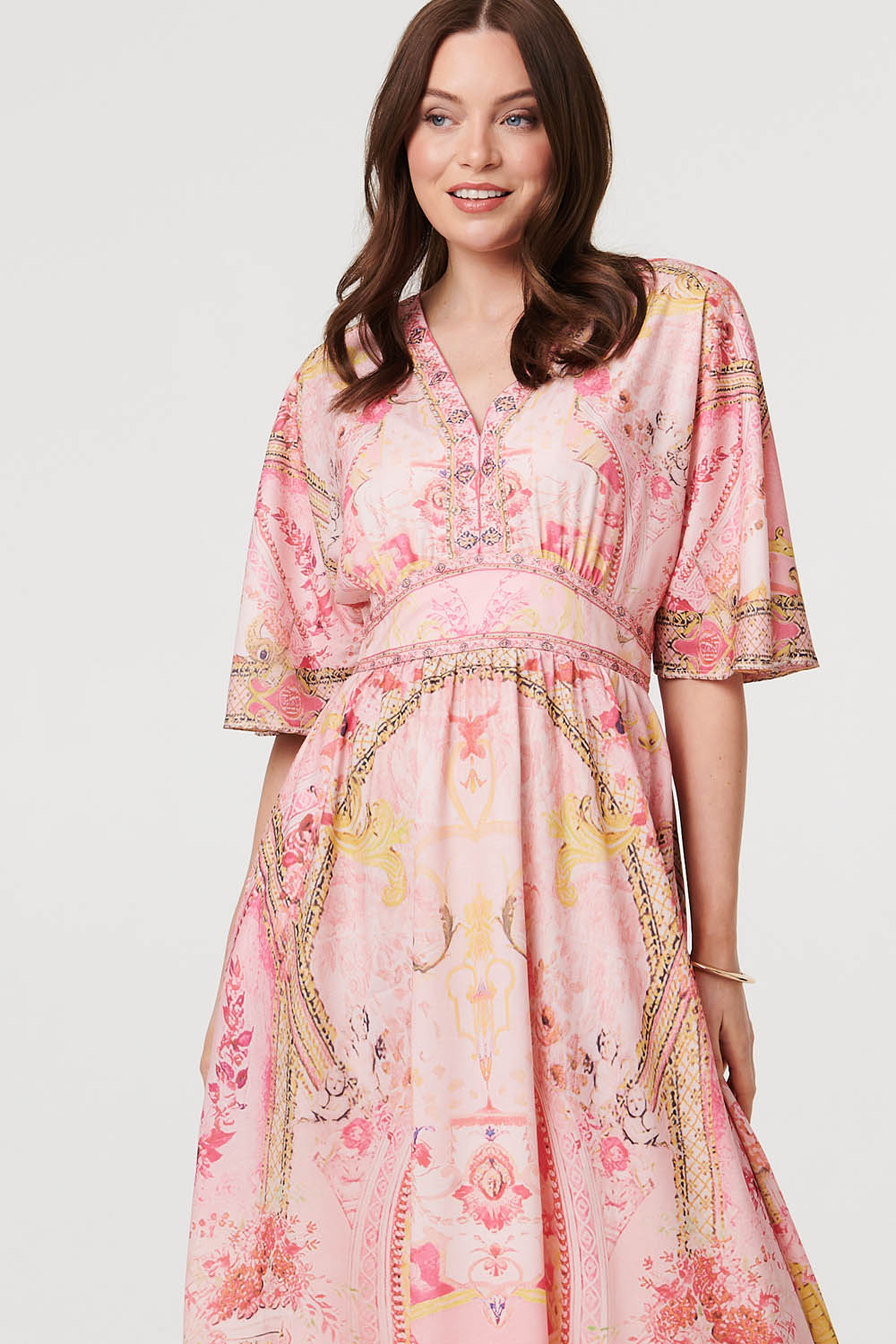 Relaxed 3/4 Sleeve Empire Maxi Dress Full Length View