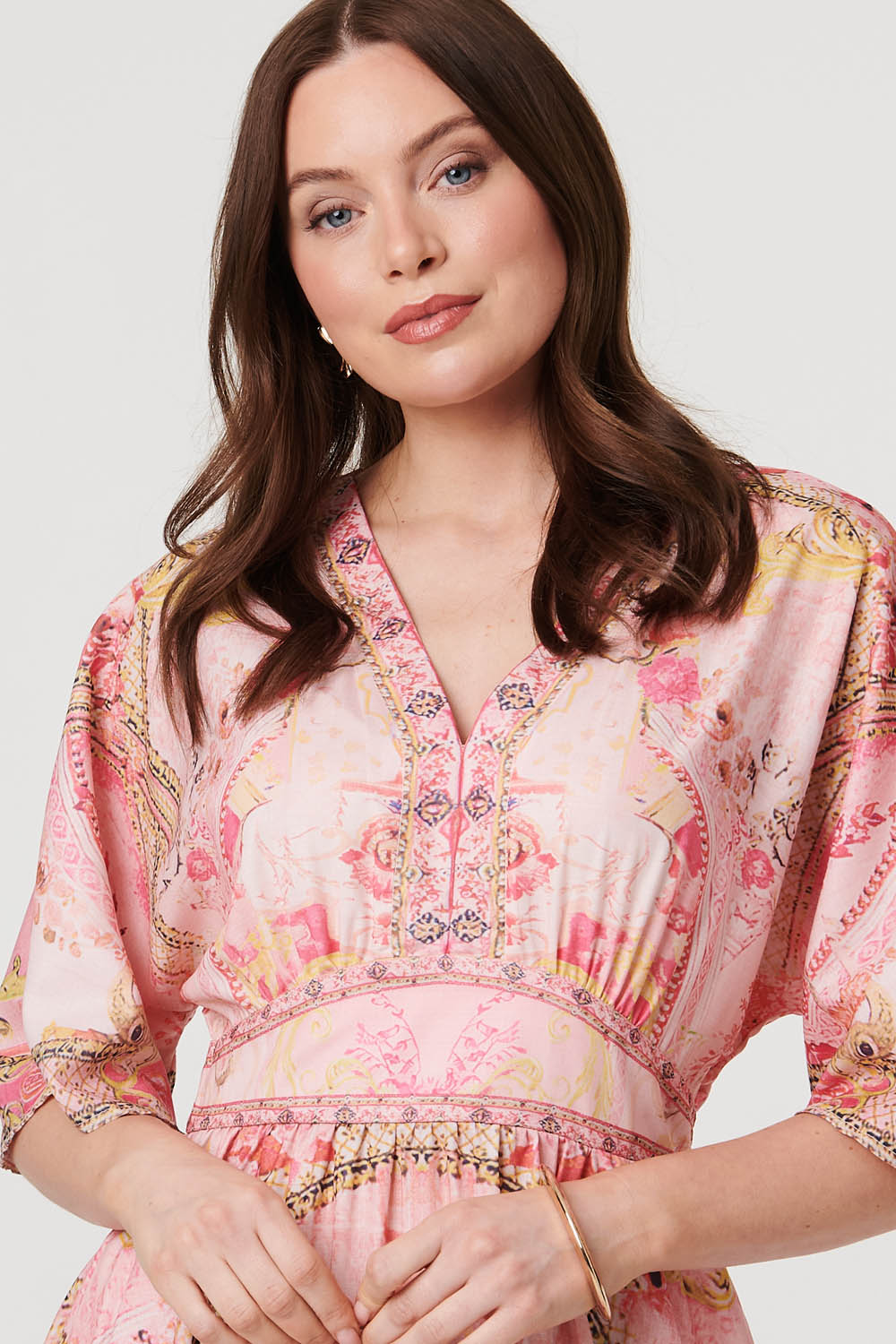 Relaxed 3/4 Sleeve Empire Maxi Dress Styled View