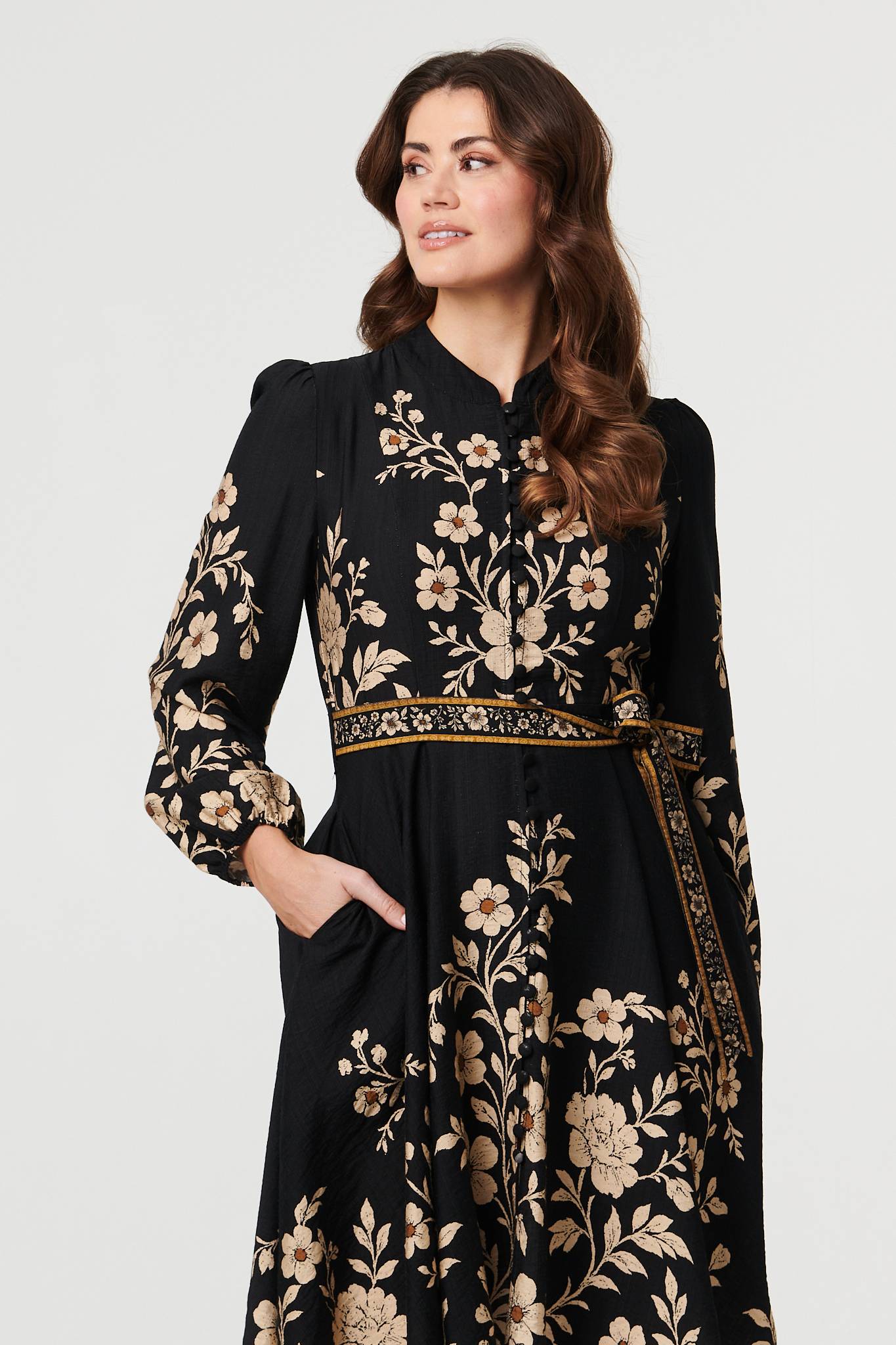 Floral Tie Waist A-Line Knee Length Dress Back View